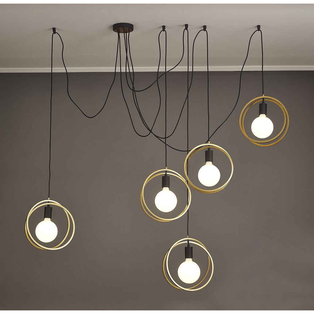 NL86739 Candio 5 Light Double Ring Multi Pendant Matt Black Painted Gold