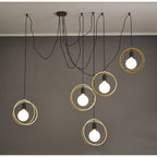 NL86739 Candio 5 Light Double Ring Multi Pendant Matt Black Painted Gold