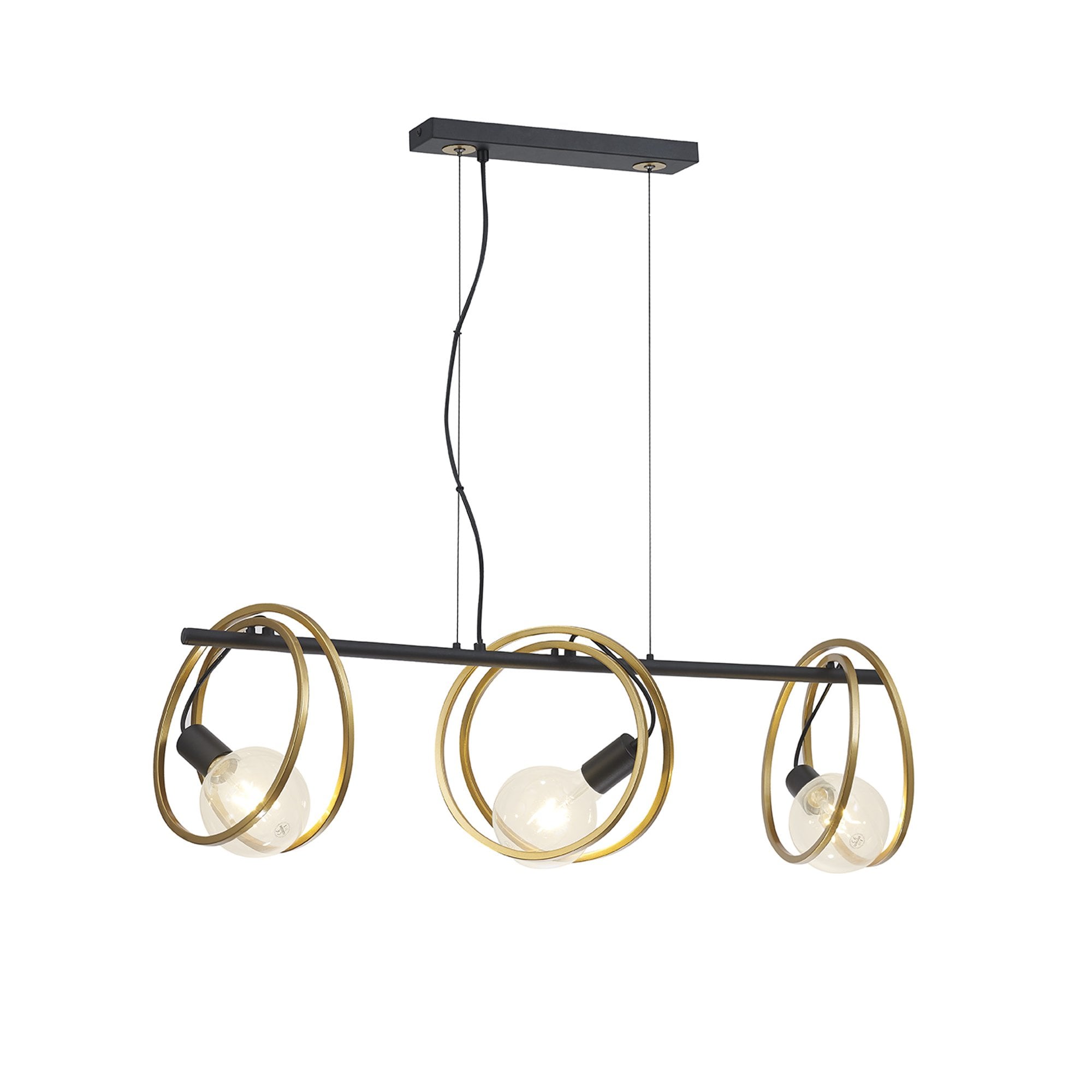 NL86749 Candio 3 Light Double Ring Linear Pendant Matt Black Painted Gold