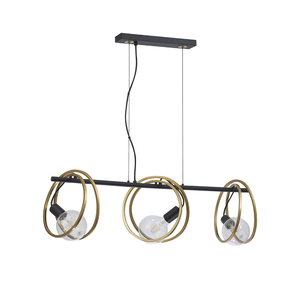 NL86749 Candio 3 Light Double Ring Linear Pendant Matt Black Painted Gold
