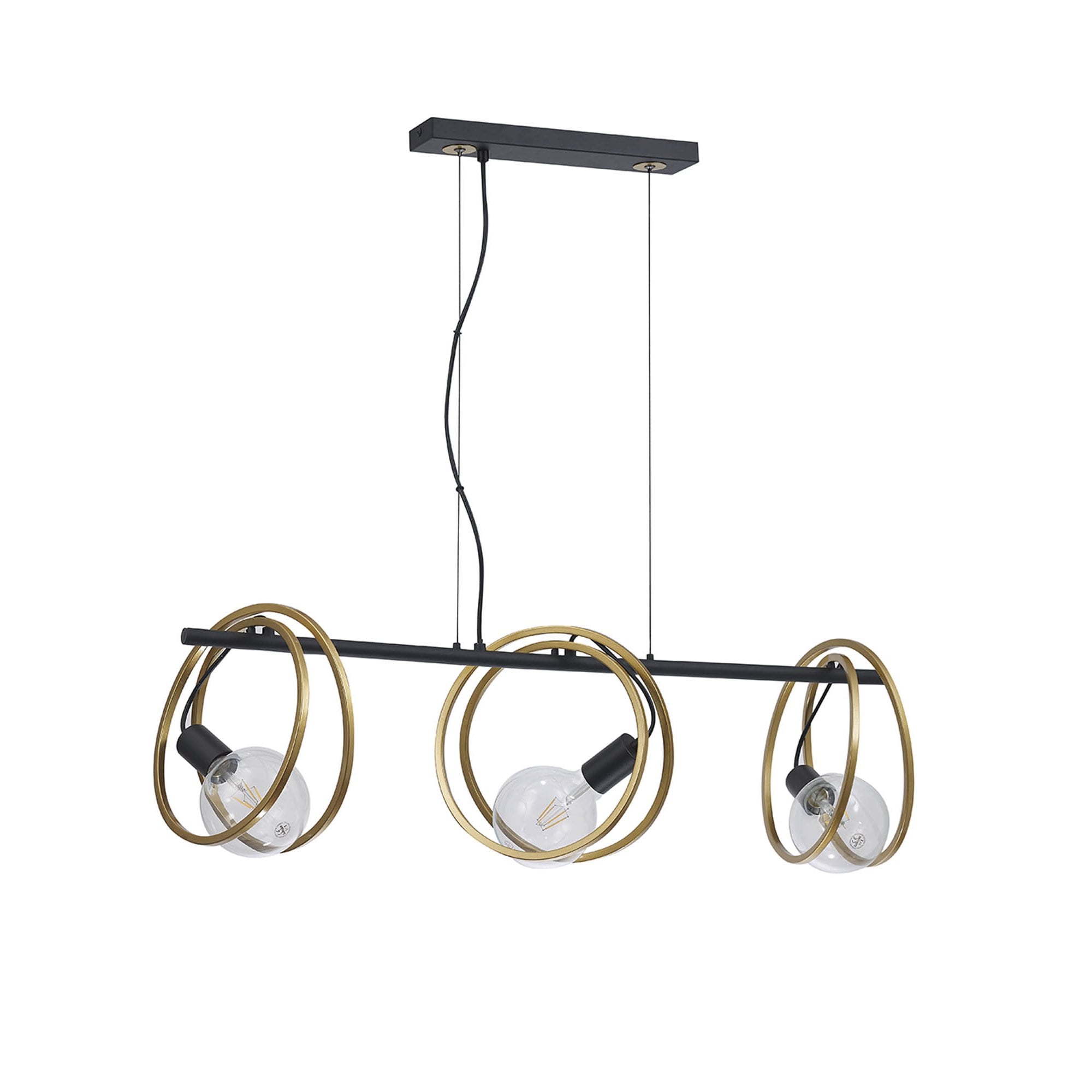 NL86749 Candio 3 Light Double Ring Linear Pendant Matt Black Painted Gold