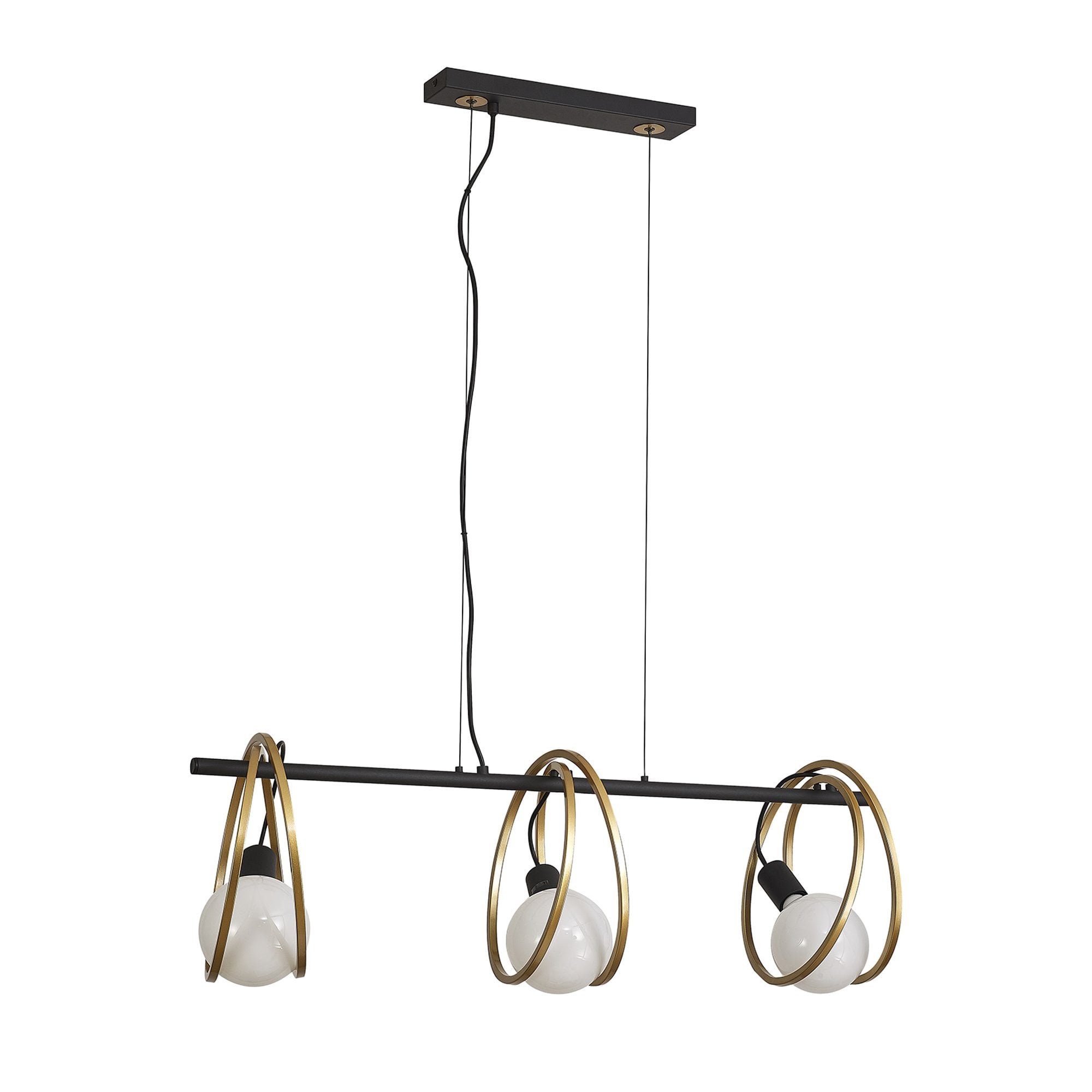 NL86749 Candio 3 Light Double Ring Linear Pendant Matt Black Painted Gold