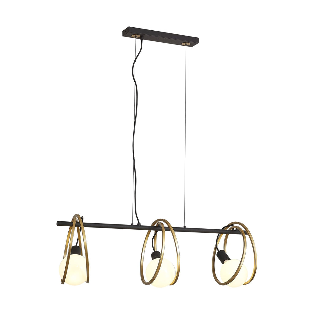 NL86749 Candio 3 Light Double Ring Linear Pendant Matt Black Painted Gold