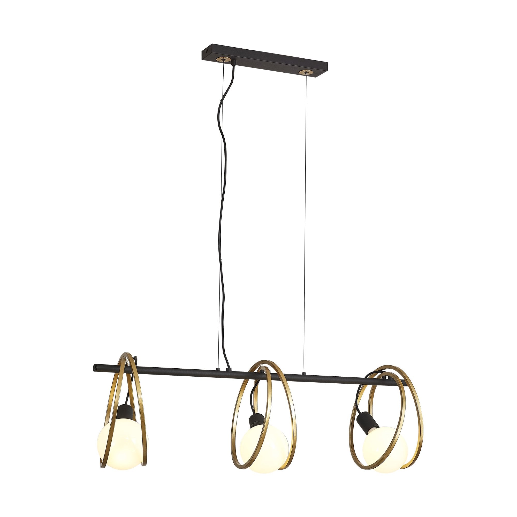 NL86749 Candio 3 Light Double Ring Linear Pendant Matt Black Painted Gold