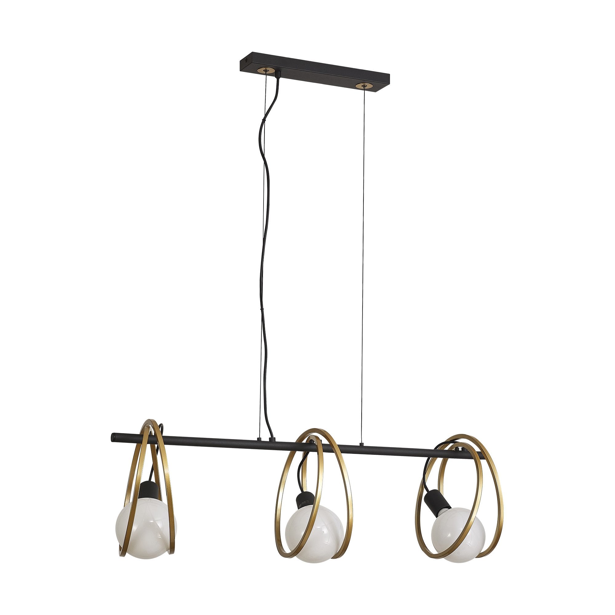 NL86749 Candio 3 Light Double Ring Linear Pendant Matt Black Painted Gold