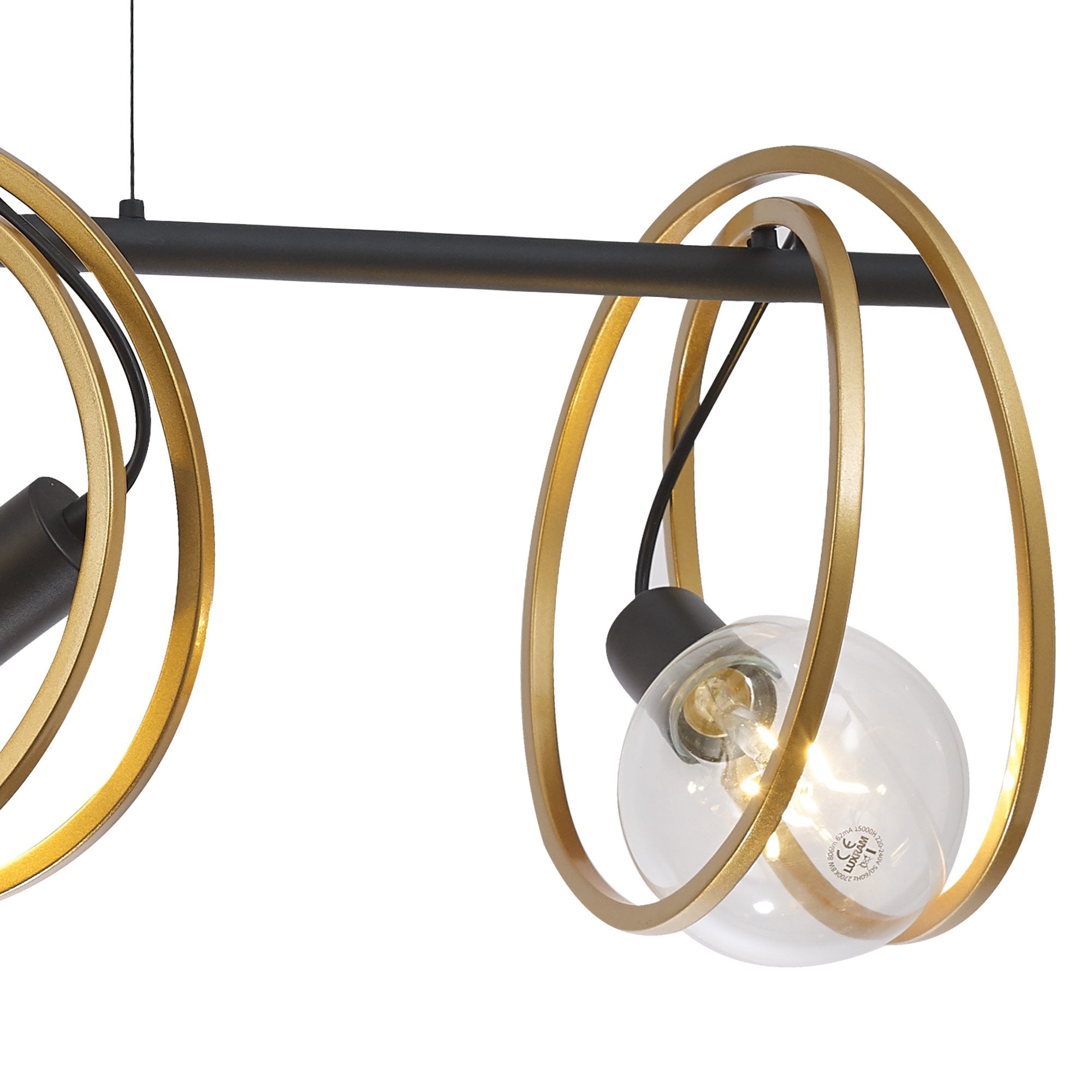 NL86749 Candio 3 Light Double Ring Linear Pendant Matt Black Painted Gold