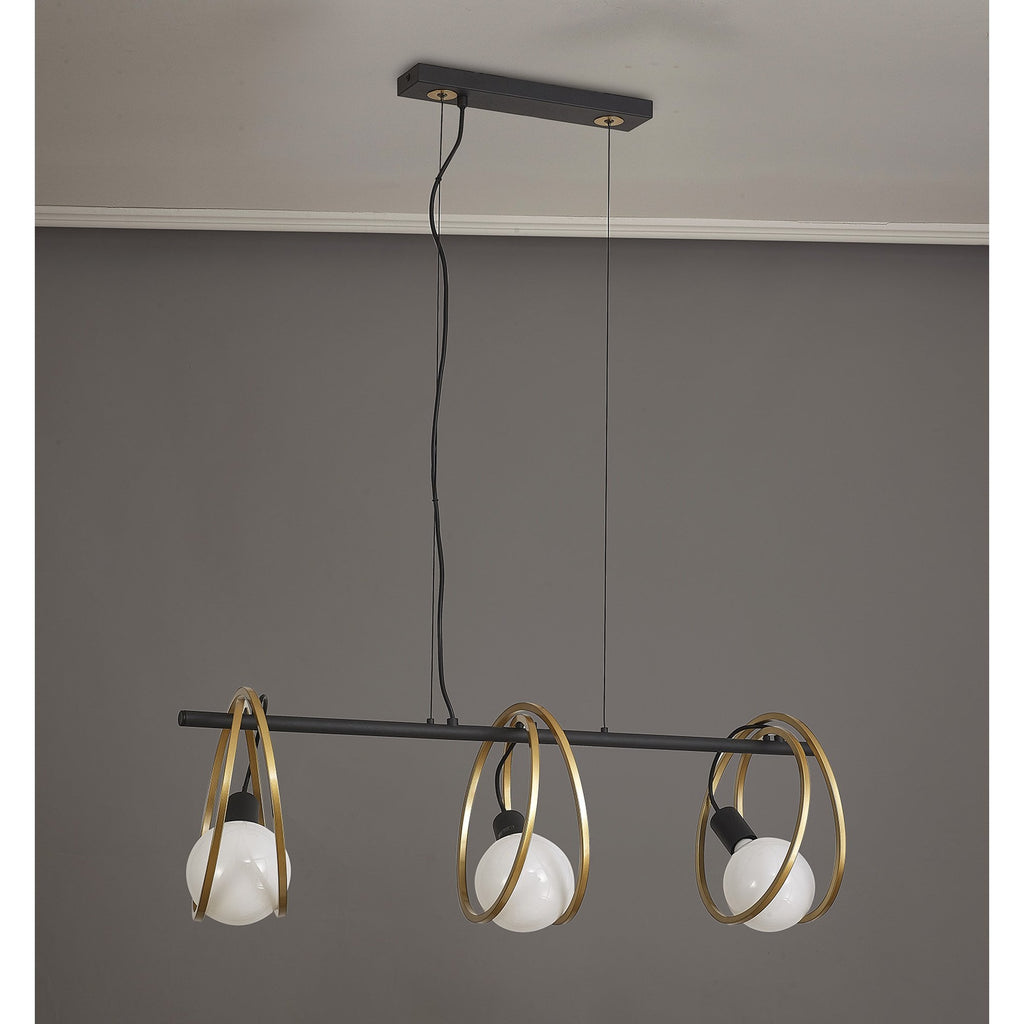 NL86749 Candio 3 Light Double Ring Linear Pendant Matt Black Painted Gold