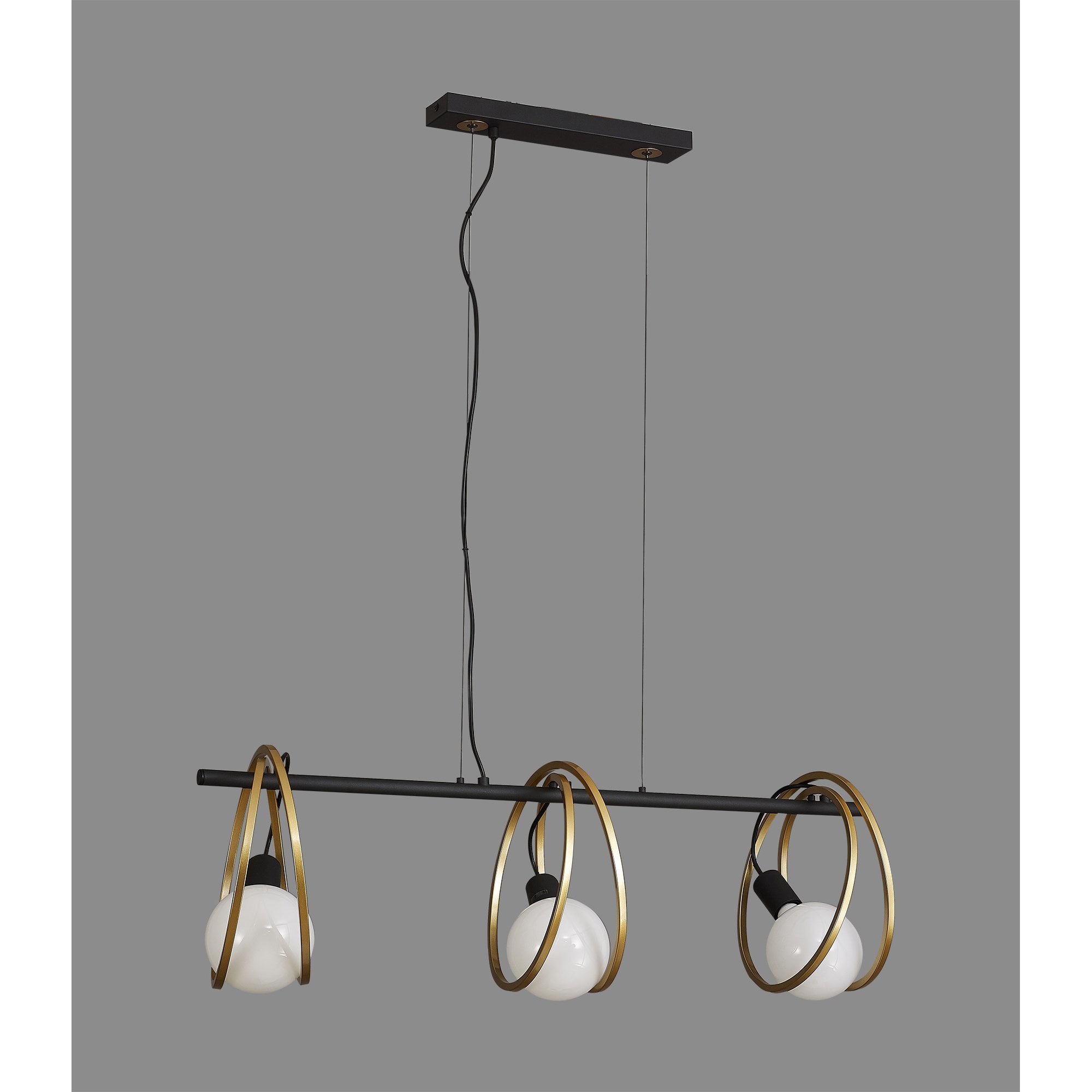 NL86749 Candio 3 Light Double Ring Linear Pendant Matt Black Painted Gold