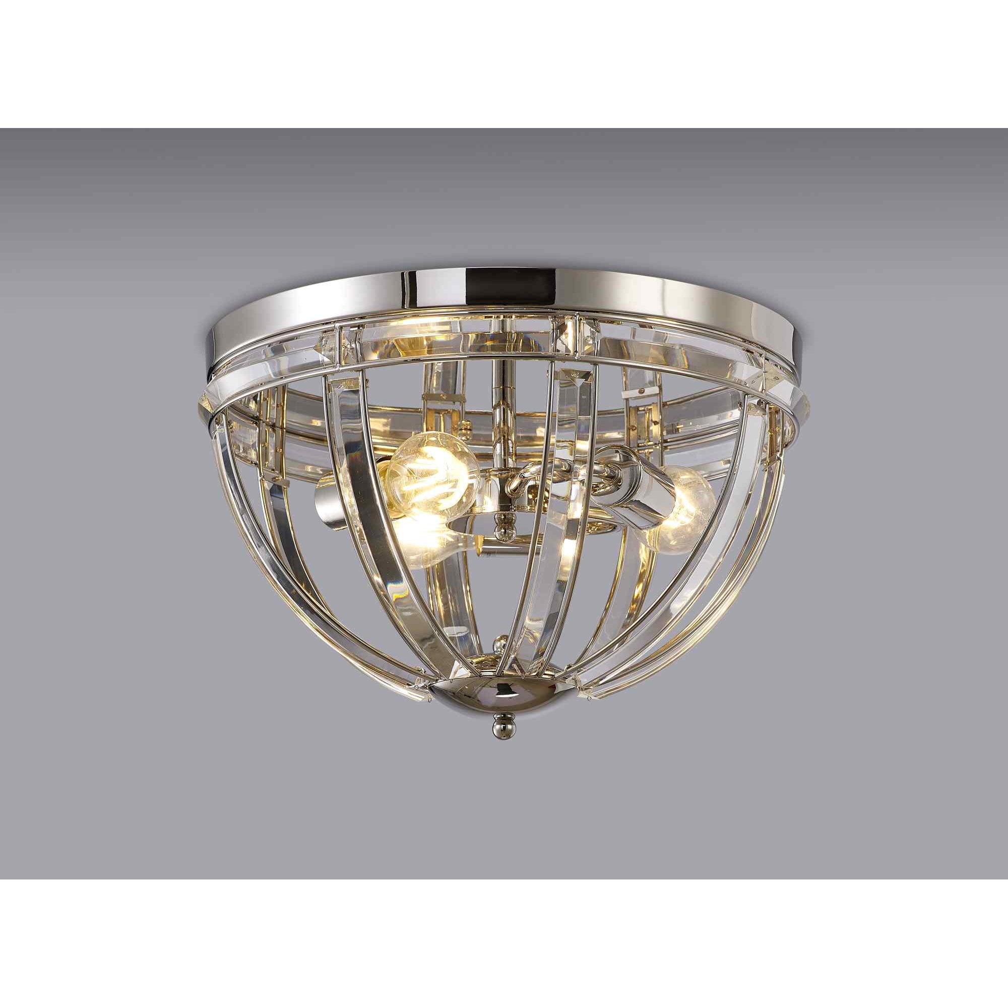 NL86389 Char 3 Light Flush Ceiling Light Polished Nickel Clear