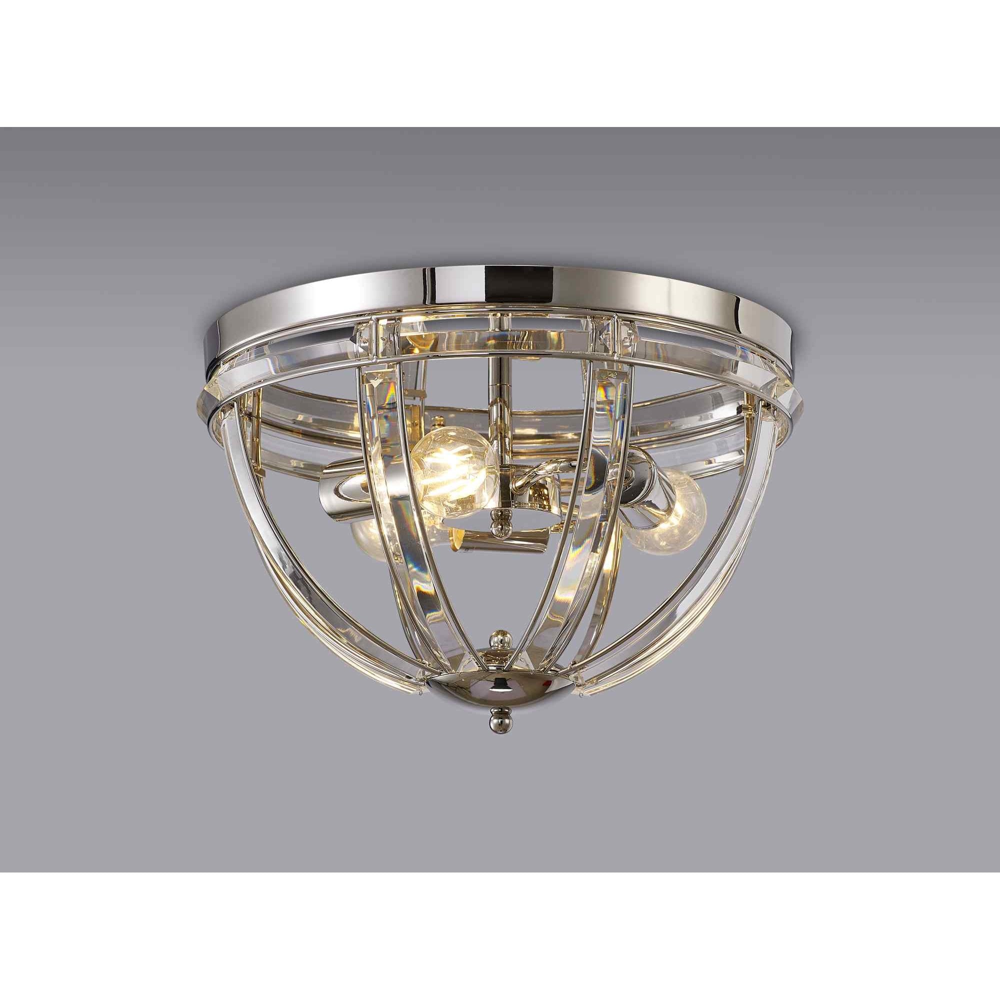 NL86389 Char 3 Light Flush Ceiling Light Polished Nickel Clear