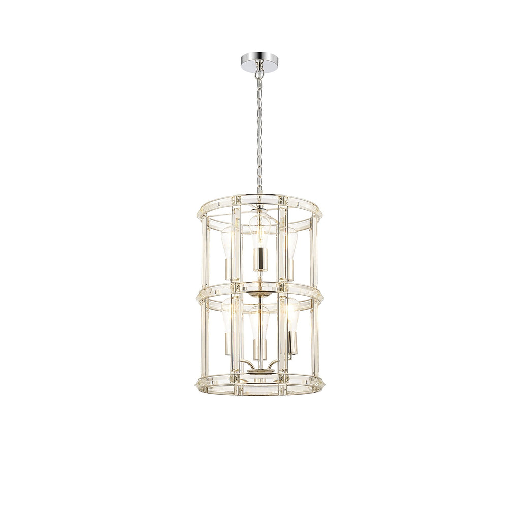 NL99919 Char 6 Light Round Pendant Polished Nickel Clear