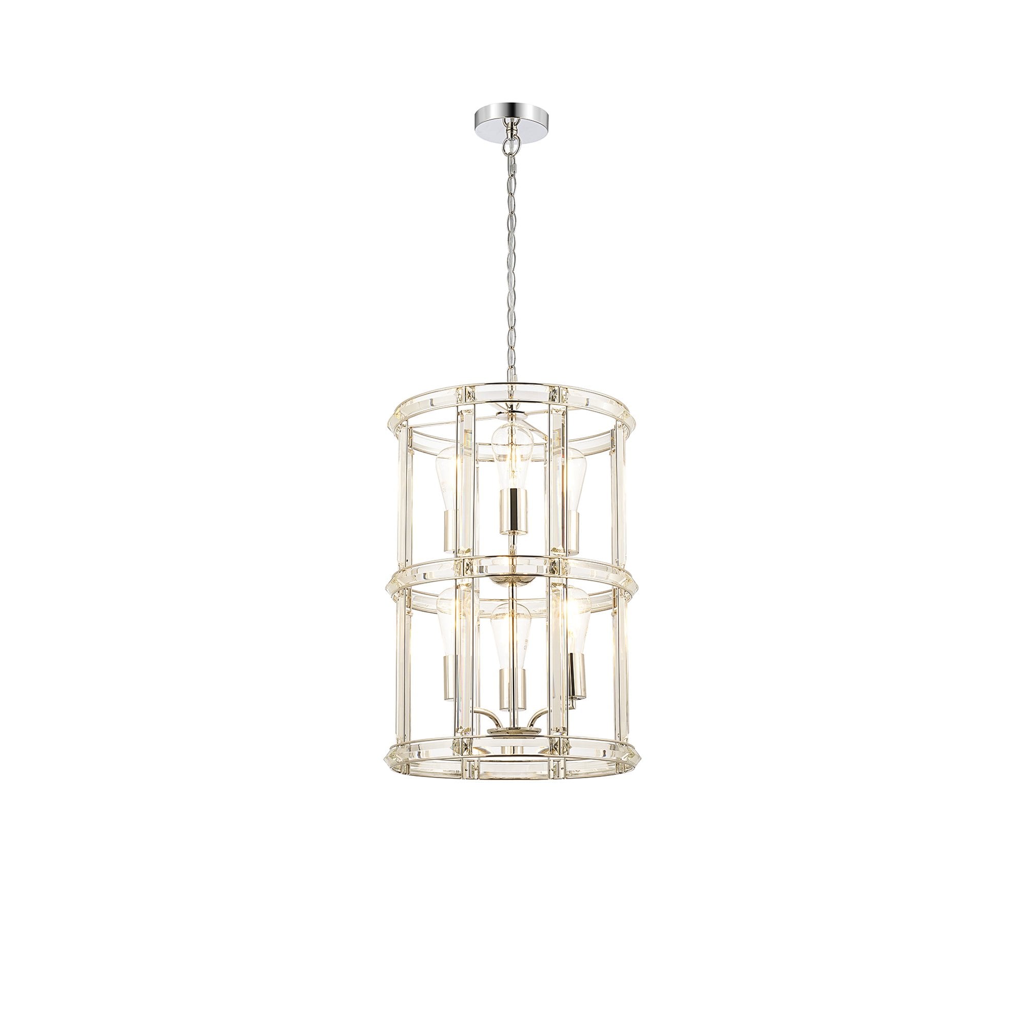 NL99919 Char 6 Light Round Pendant Polished Nickel Clear