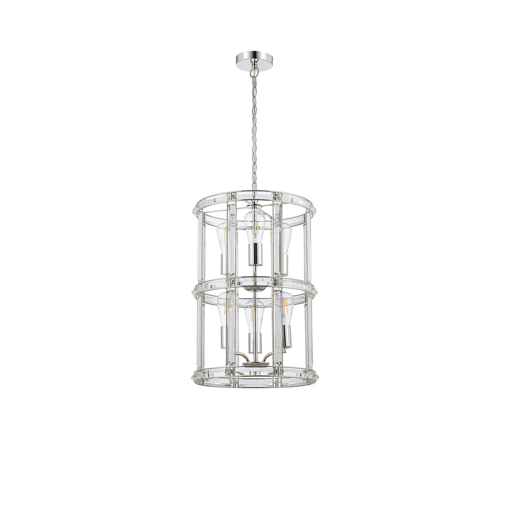 NL99919 Char 6 Light Round Pendant Polished Nickel Clear