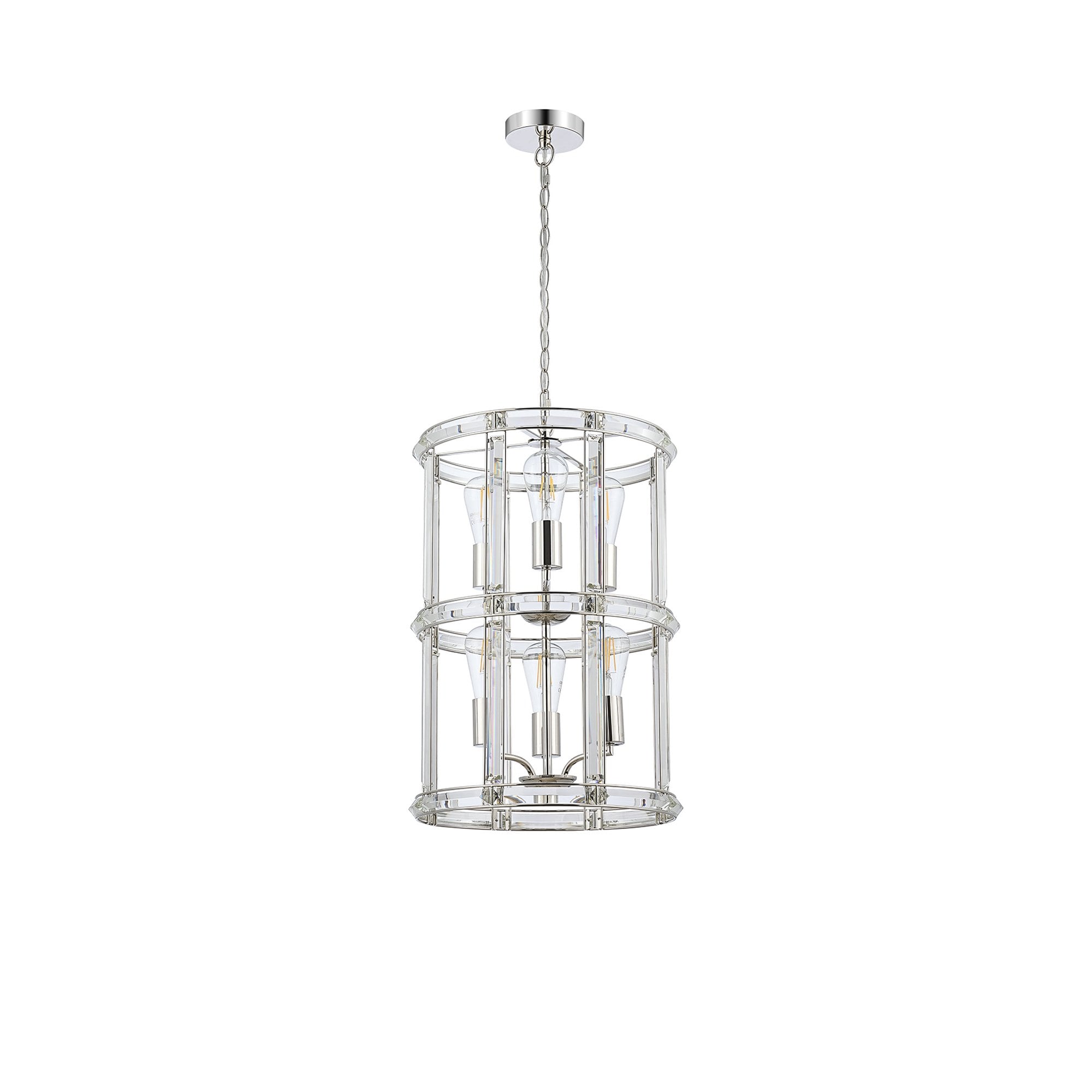 NL99919 Char 6 Light Round Pendant Polished Nickel Clear