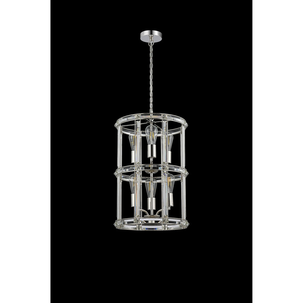 NL99919 Char 6 Light Round Pendant Polished Nickel Clear