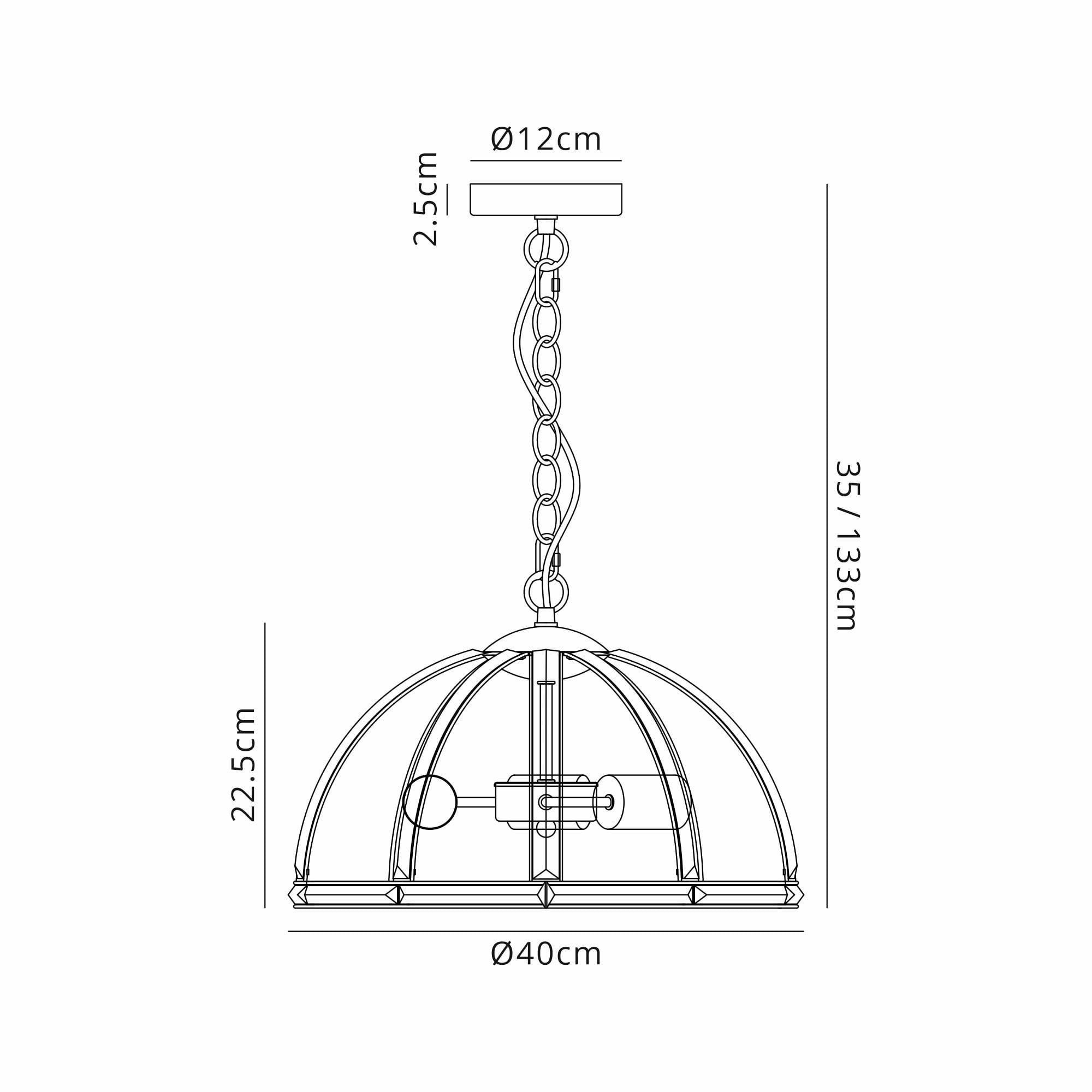 NL99939 Char 3 Light Medium Dome Pendant Polished Nickel Clear