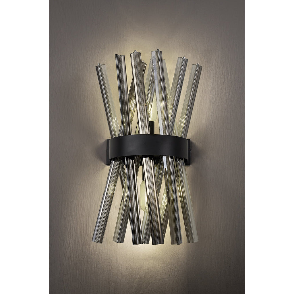 NL88139 Clover 2 Light Wall Light Matt Black Smoked