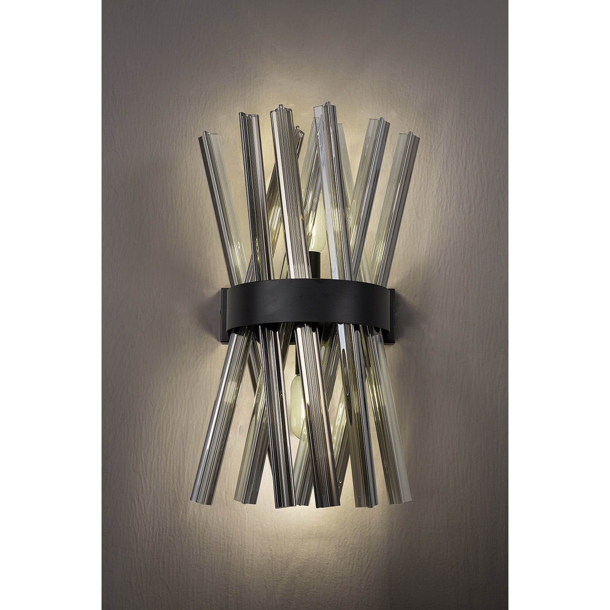 NL88139 Clover 2 Light Wall Light Matt Black Smoked