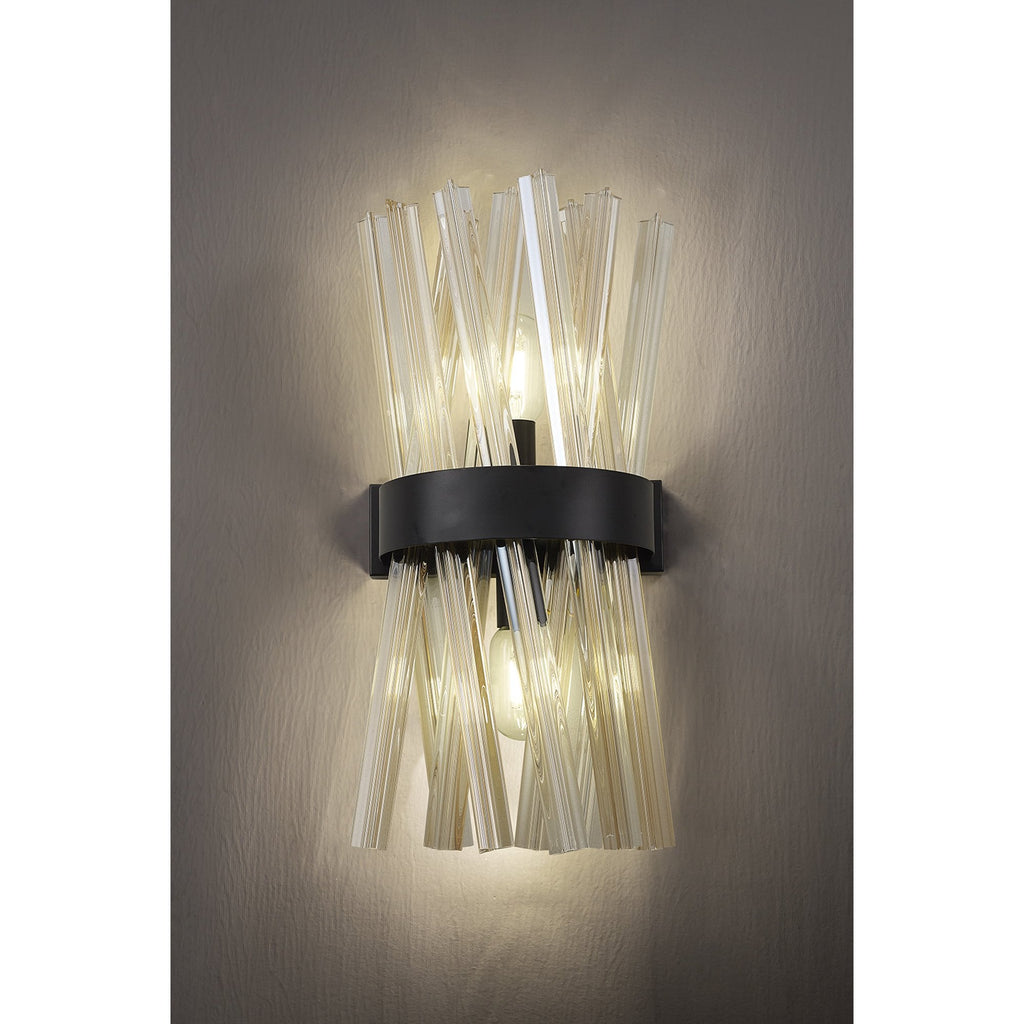 NL88149 Clover 2 Light Wall Light Matt Black Champagne Gold