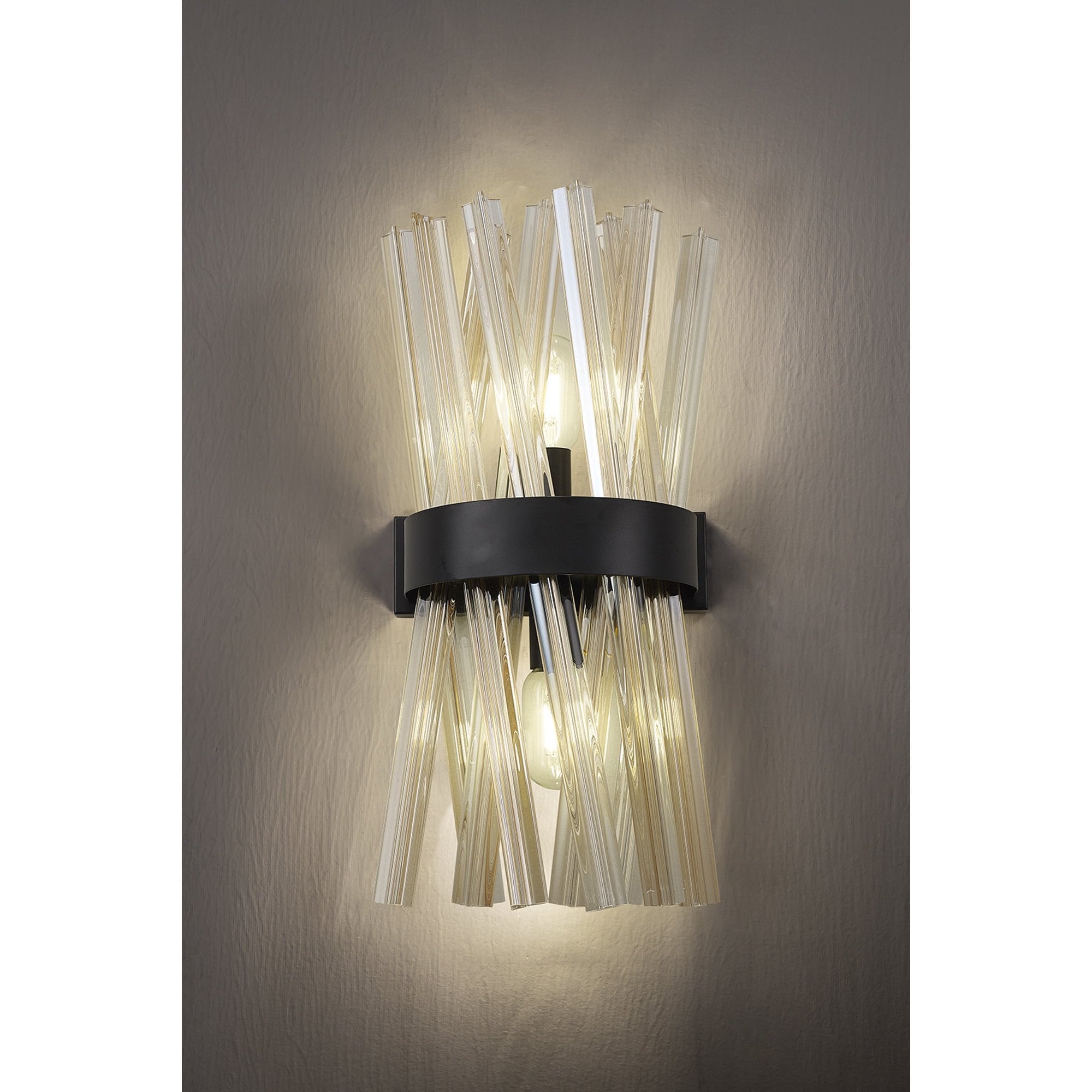 NL88149 Clover 2 Light Wall Light Matt Black Champagne Gold