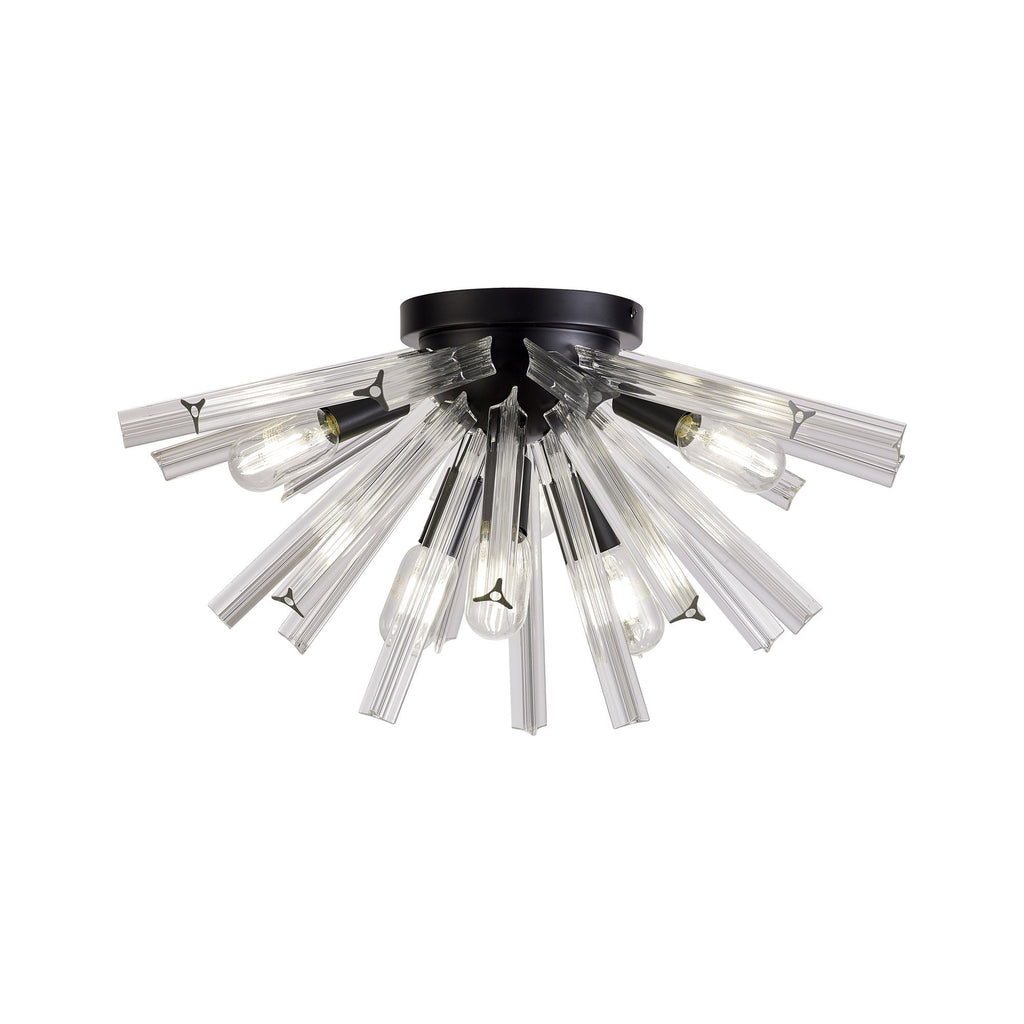 NL88159 Clover 6 Light Ceiling Light Matt Black Clear