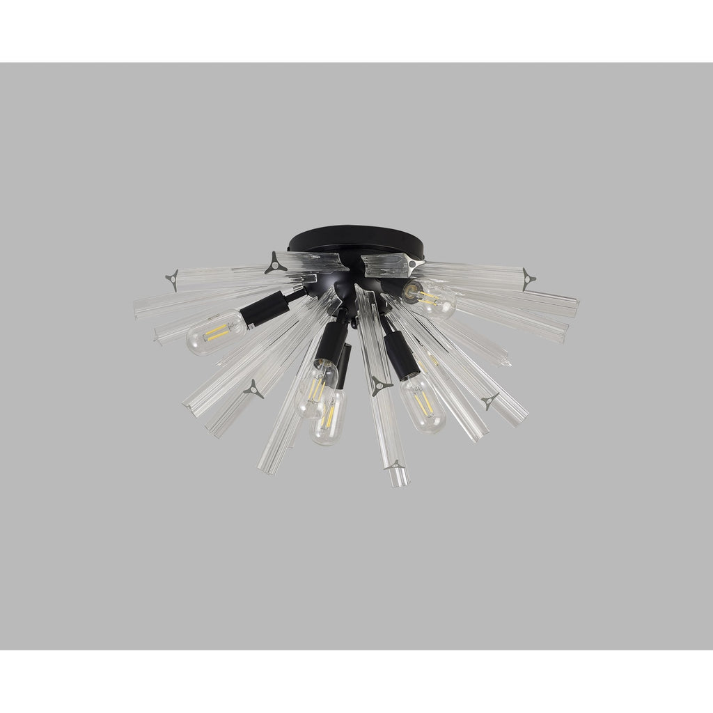 NL88159 Clover 6 Light Ceiling Light Matt Black Clear