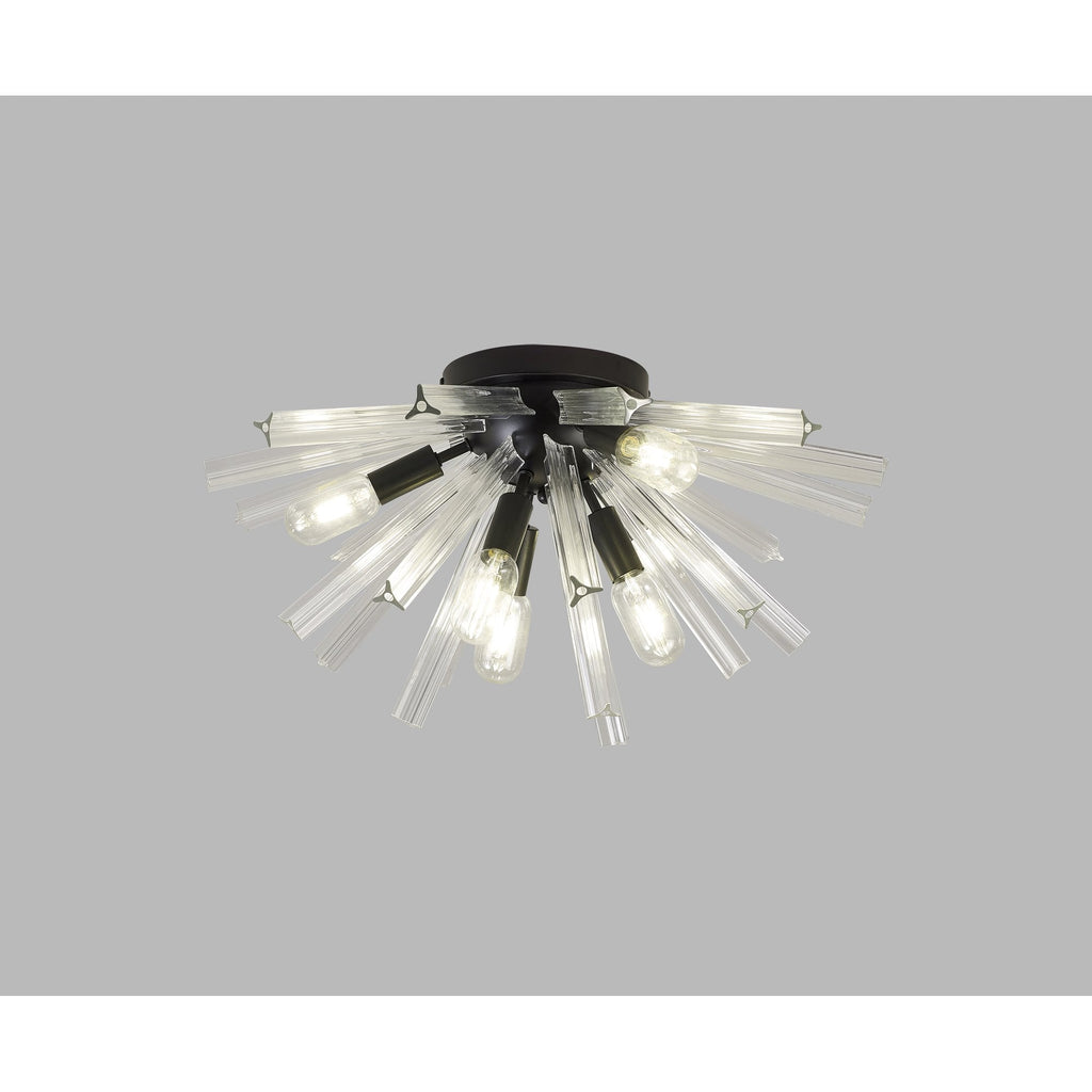 NL88159 Clover 6 Light Ceiling Light Matt Black Clear