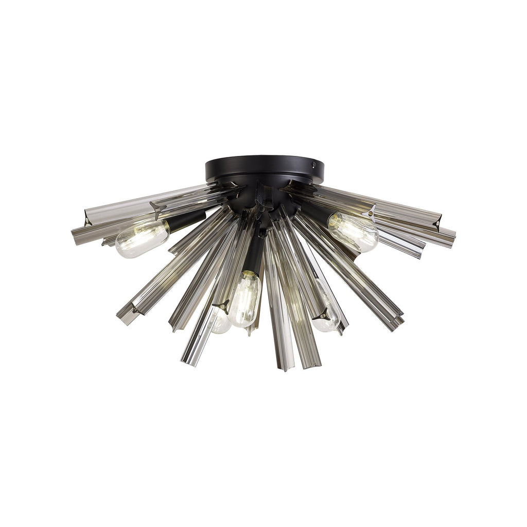 NL88169 Clover 6 Light Ceiling Light Matt Black Smoke