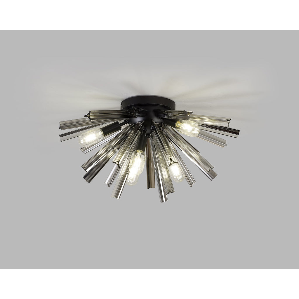 NL88169 Clover 6 Light Ceiling Light Matt Black Smoke