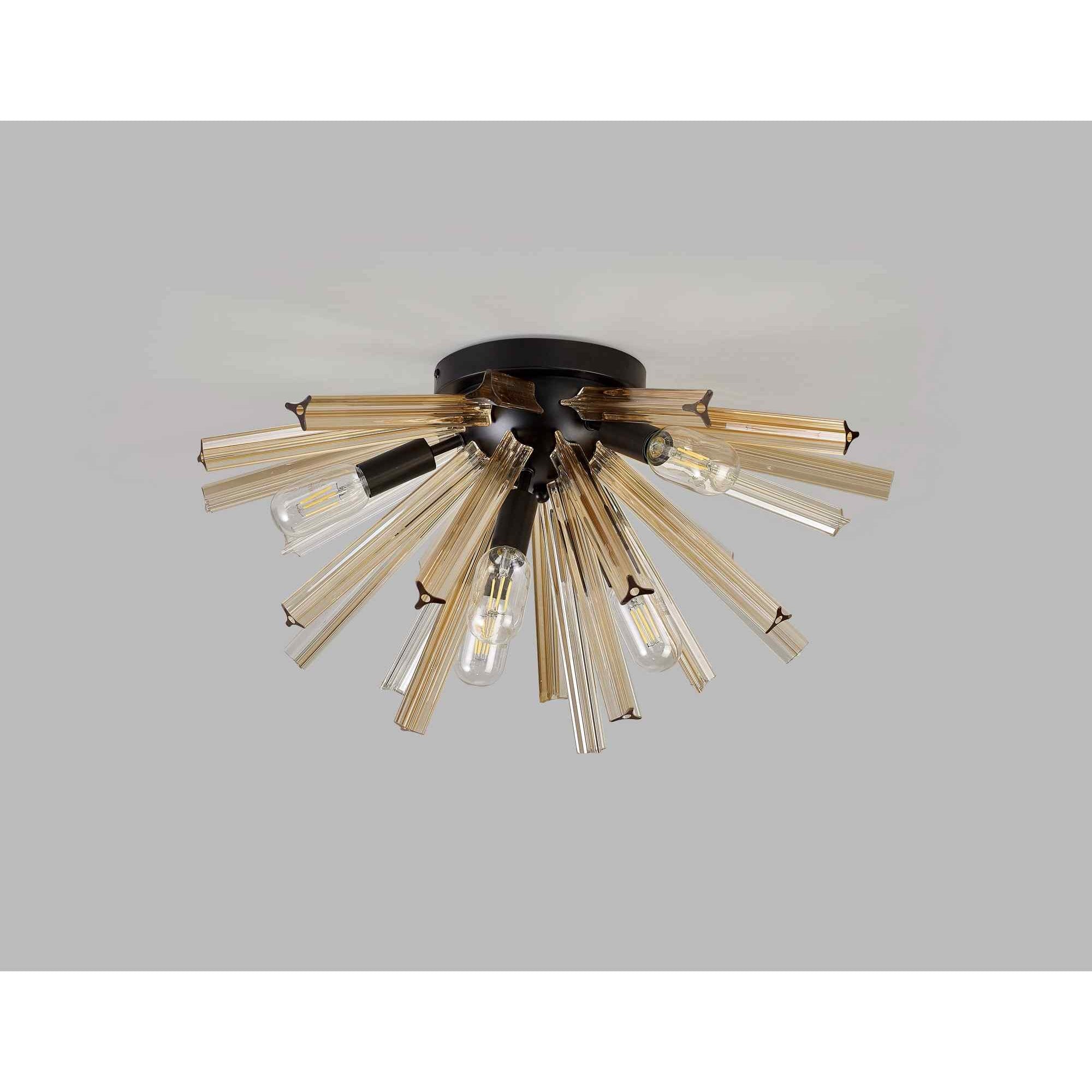 NL88179 Clover 6 Light Ceiling Light Matt Black Champagne Gold