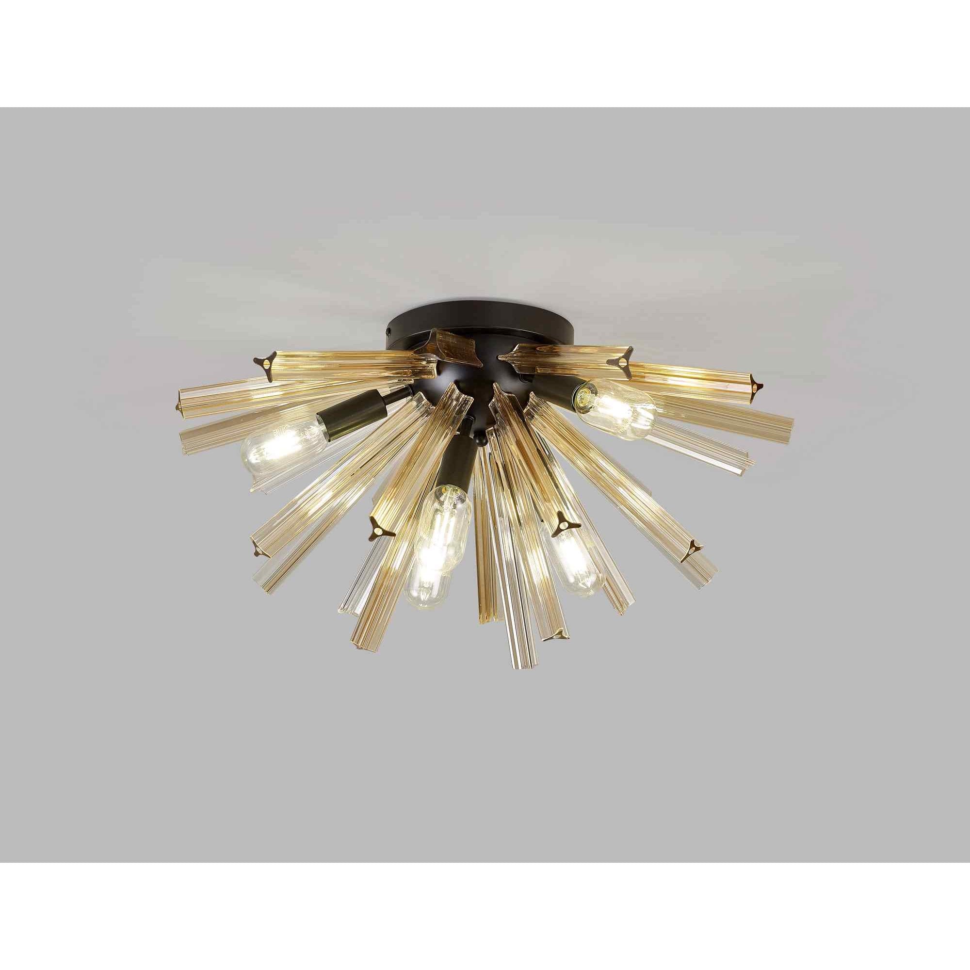 NL88179 Clover 6 Light Ceiling Light Matt Black Champagne Gold