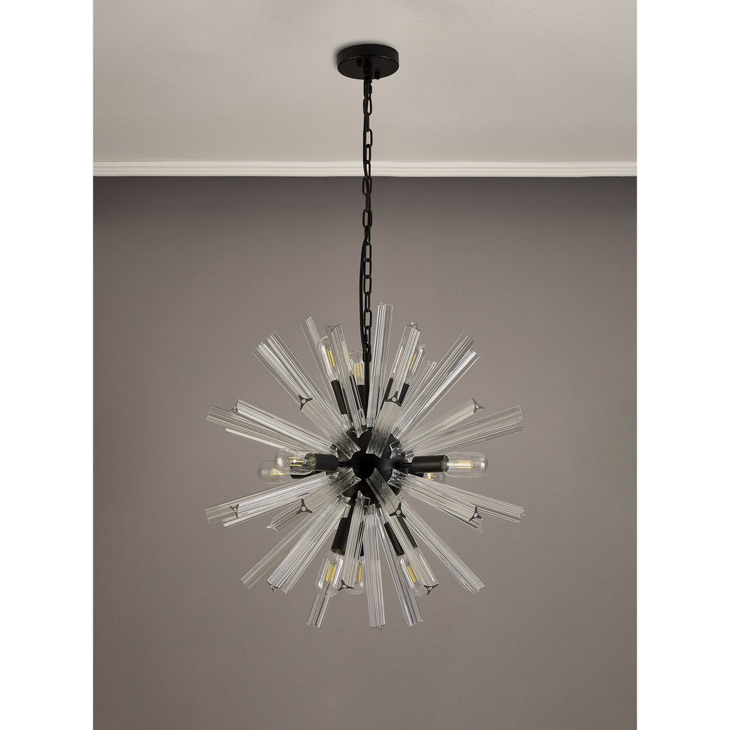 NL88219 Clover 10 Light Round Pendant Matt Black Clear