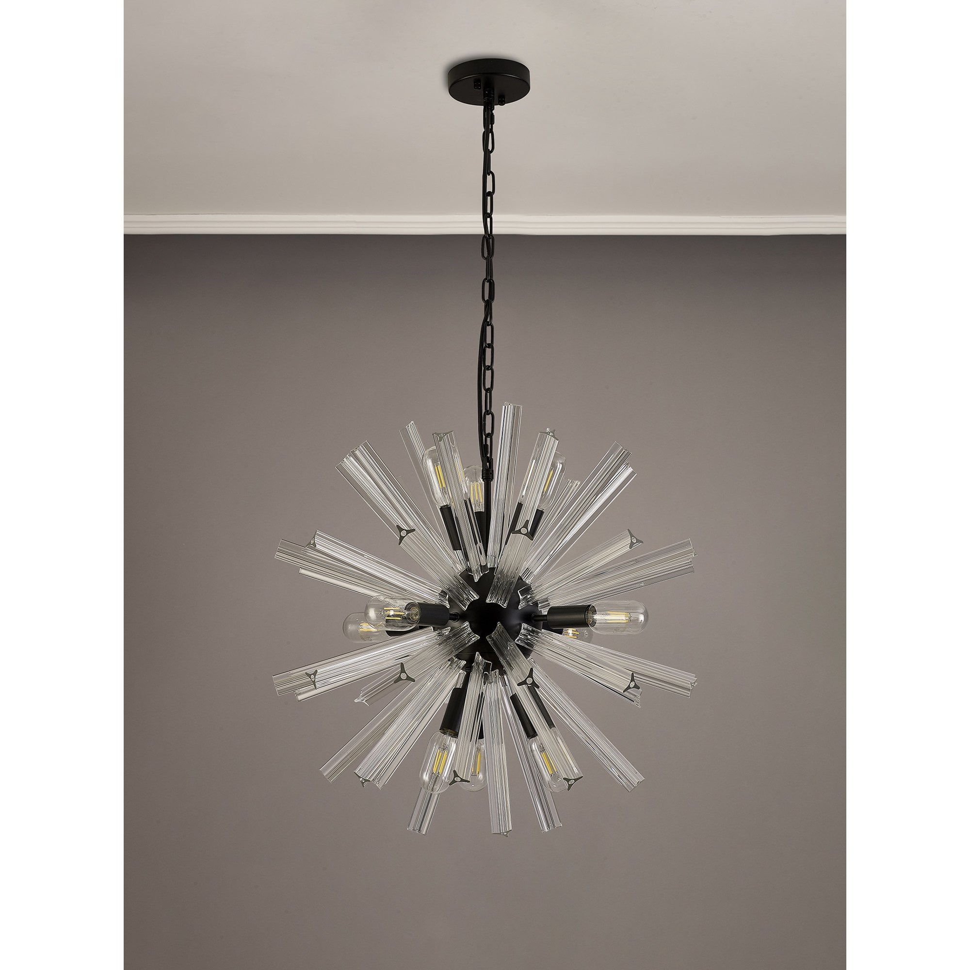 NL88219 Clover 10 Light Round Pendant Matt Black Clear