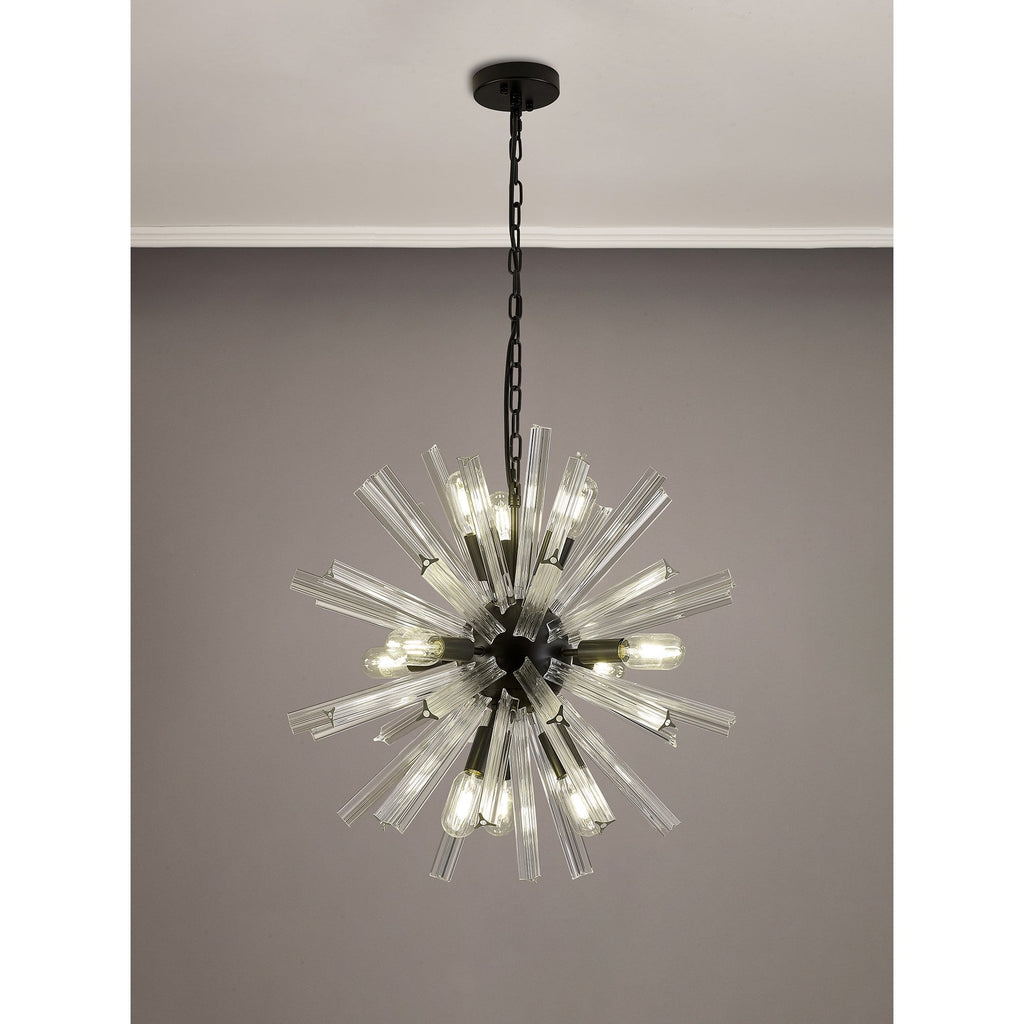 NL88219 Clover 10 Light Round Pendant Matt Black Clear