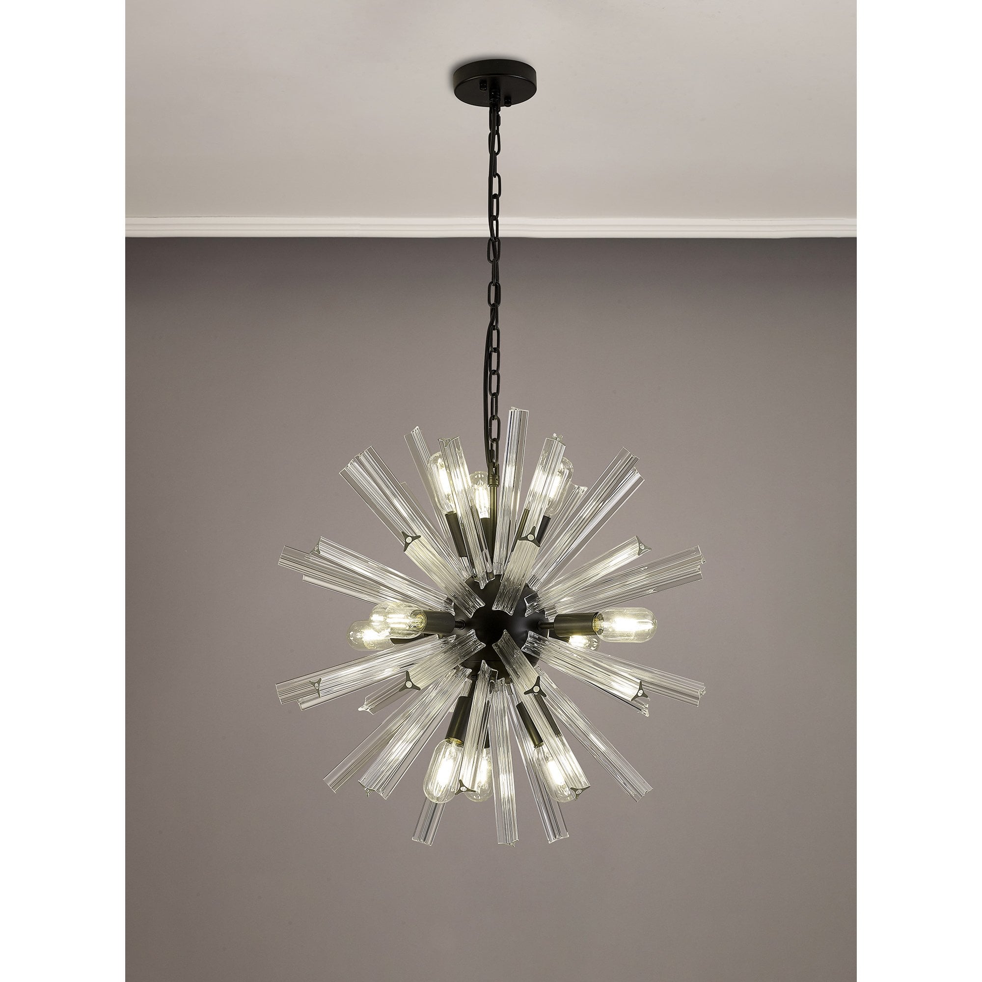 NL88219 Clover 10 Light Round Pendant Matt Black Clear