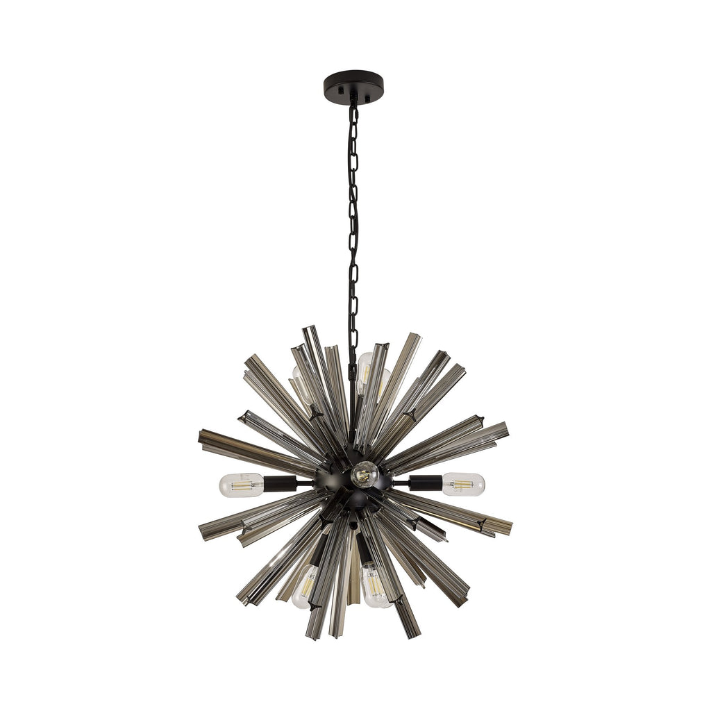 NL88229 Clover 10 Light Round Pendant Matt Black Smoke