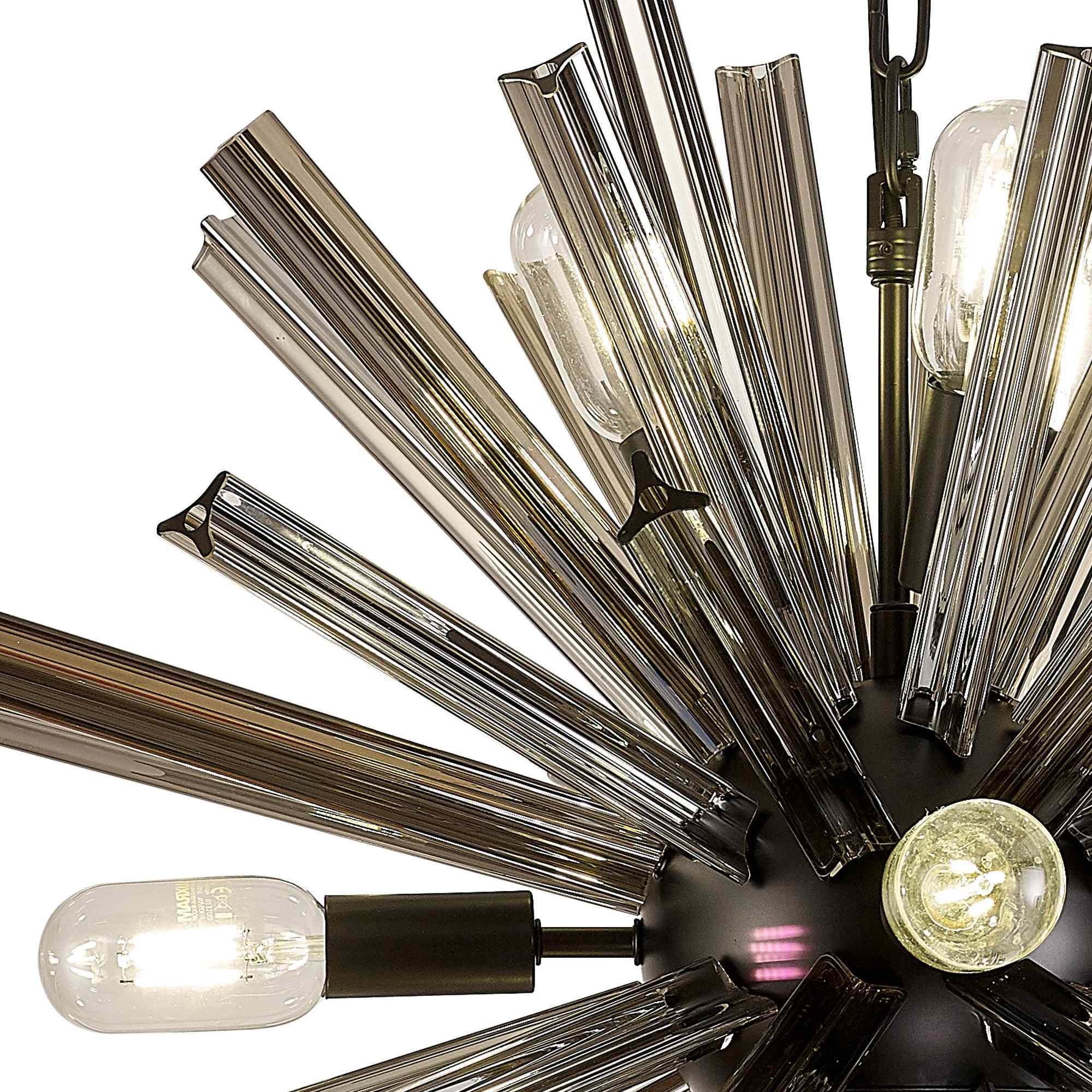 NL88229 Clover 10 Light Round Pendant Matt Black Smoke