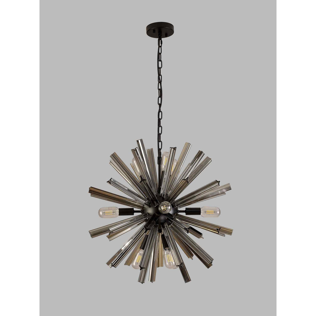 NL88229 Clover 10 Light Round Pendant Matt Black Smoke