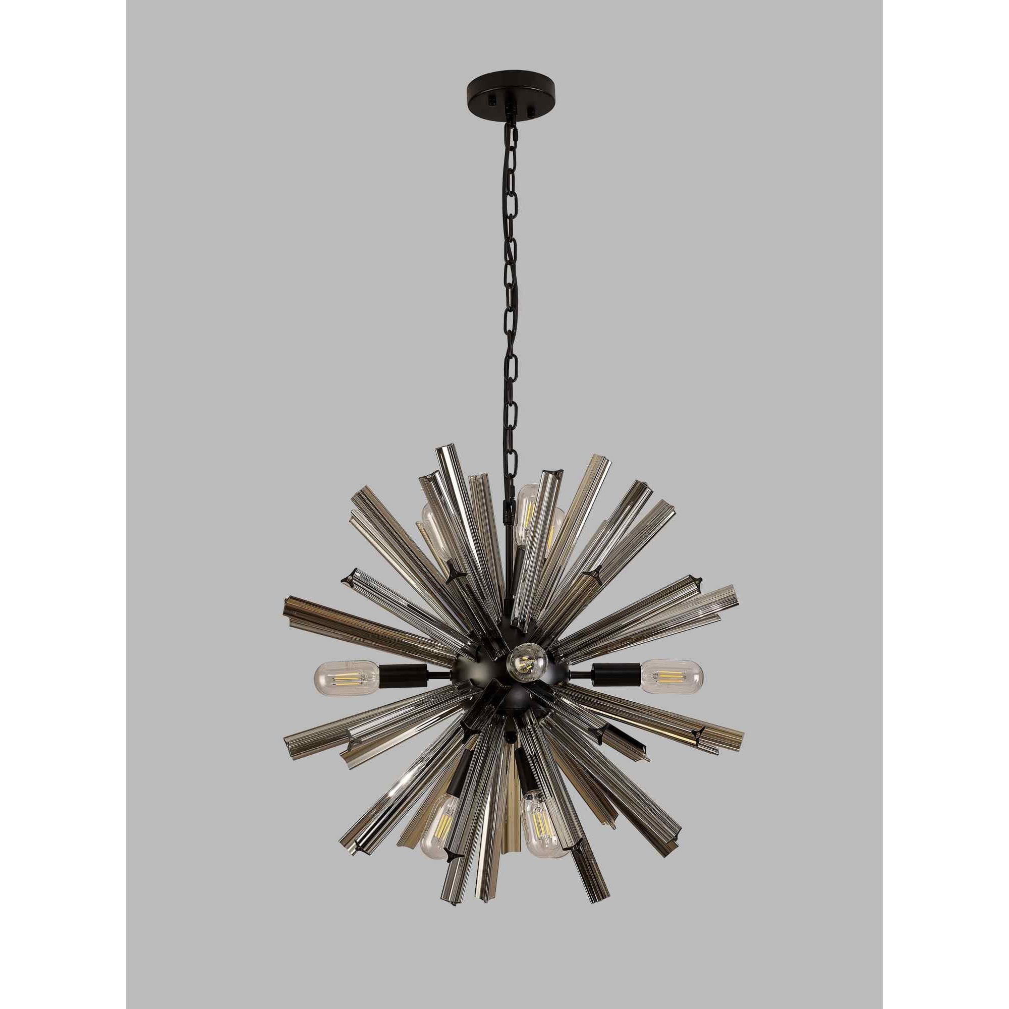NL88229 Clover 10 Light Round Pendant Matt Black Smoke