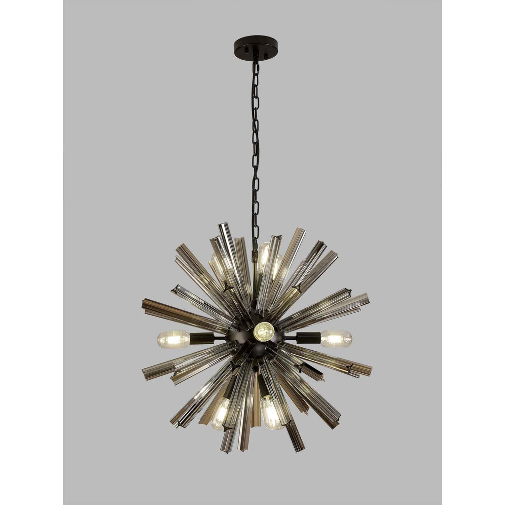 NL88229 Clover 10 Light Round Pendant Matt Black Smoke