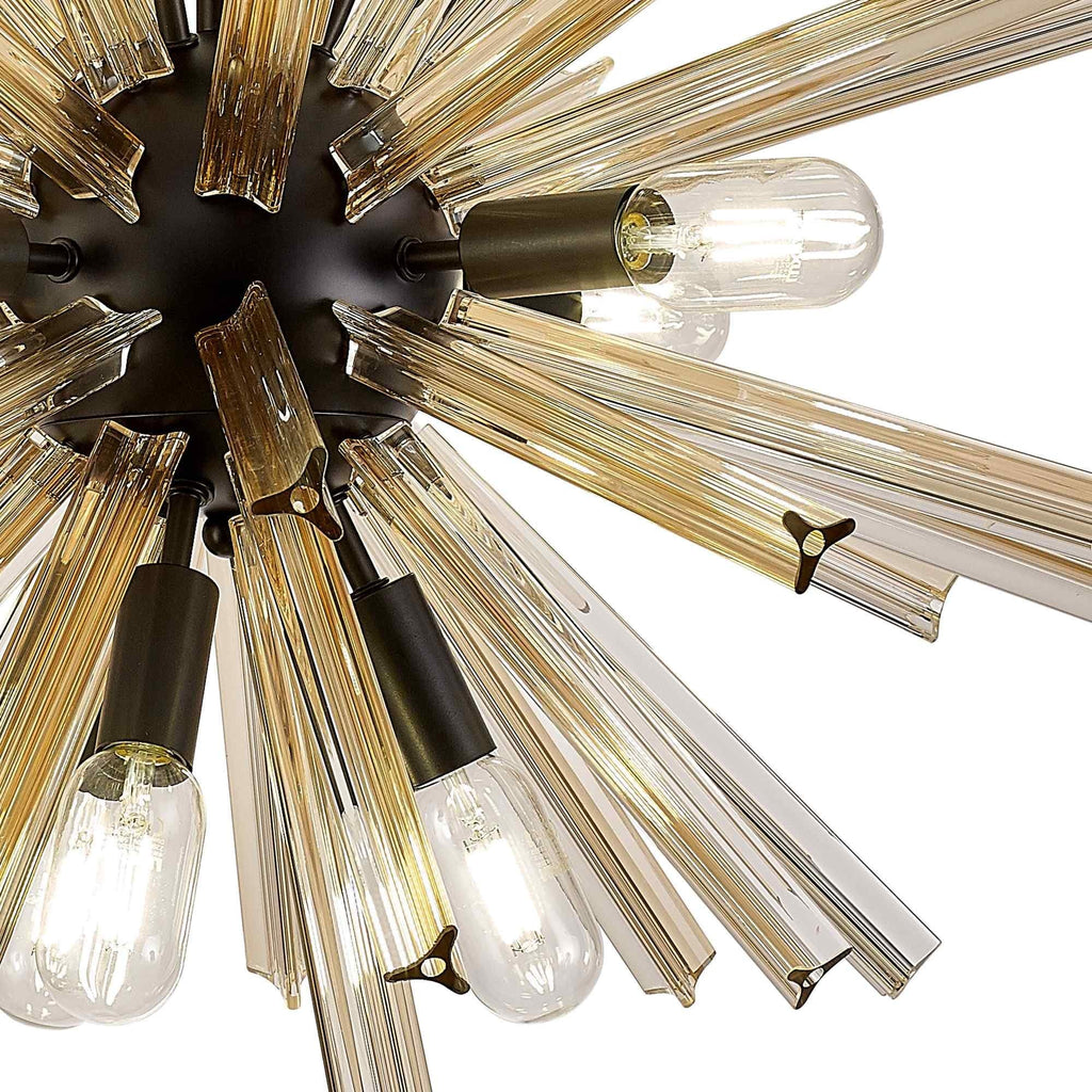NL88239 Clover 10 Light Round Pendant Matt Black Champagne Gold