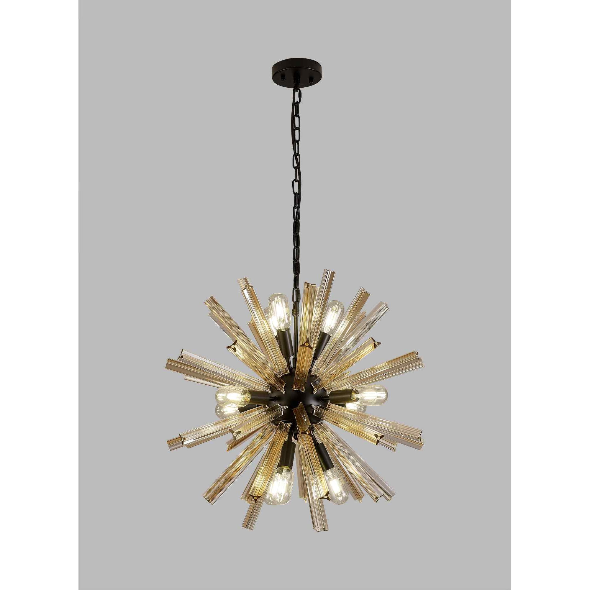 NL88239 Clover 10 Light Round Pendant Matt Black Champagne Gold