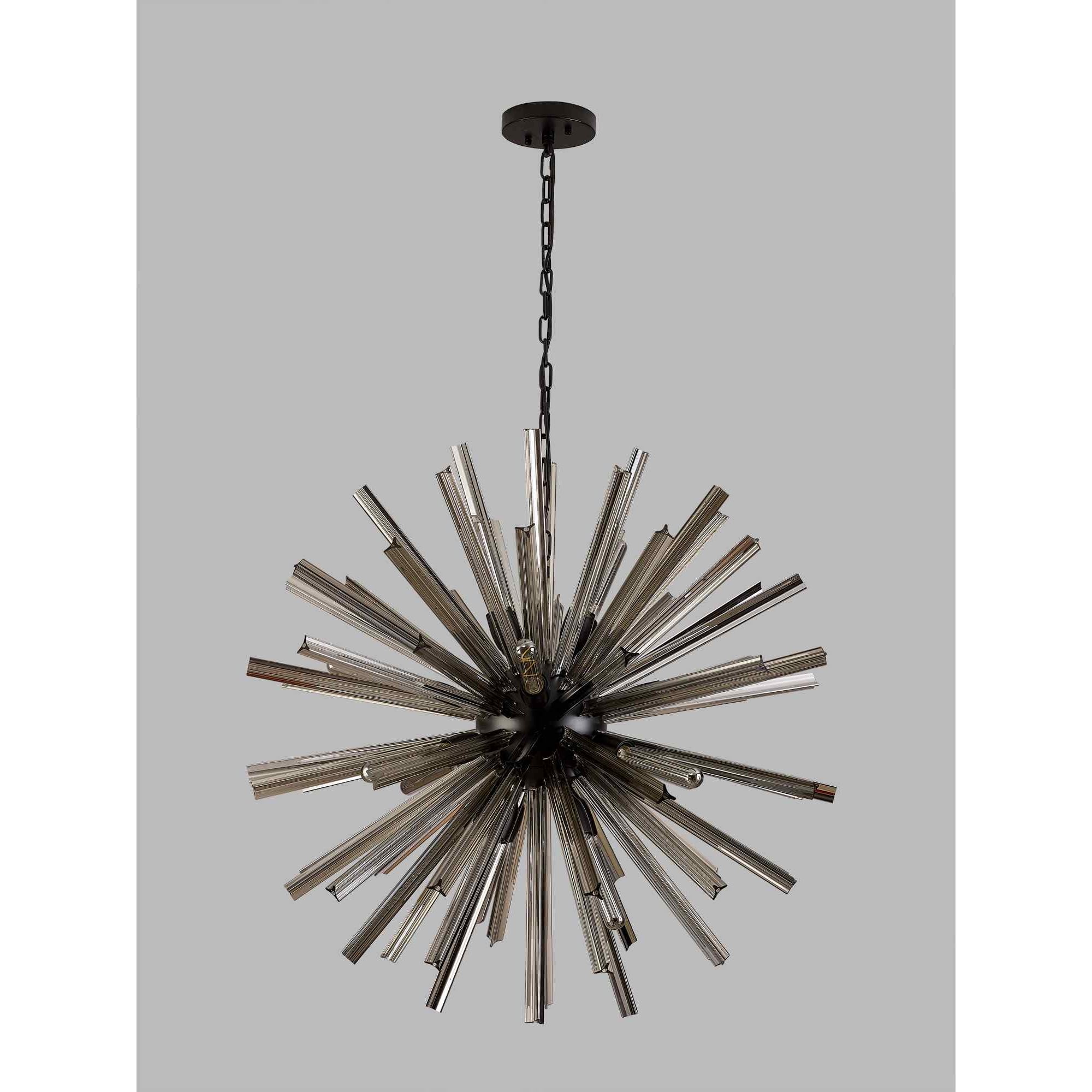 NL88259 Clover 16 Light Round Pendant Matt Black Smoke