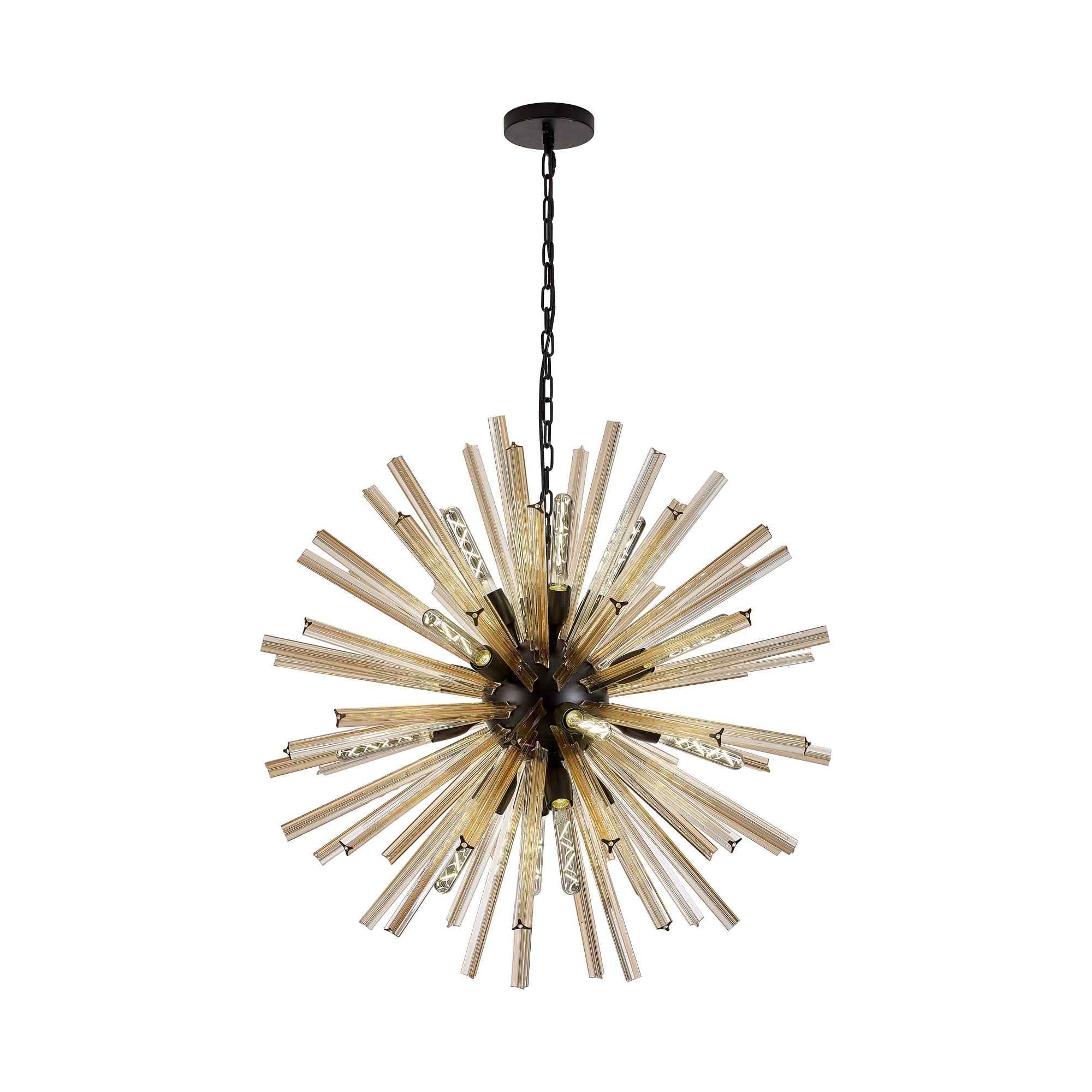 NL88269 Clover 16 Light Round Pendant Matt Black Champagne Gold