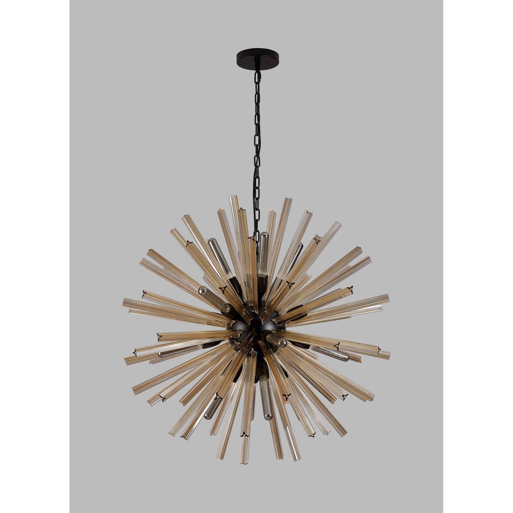 NL88269 Clover 16 Light Round Pendant Matt Black Champagne Gold
