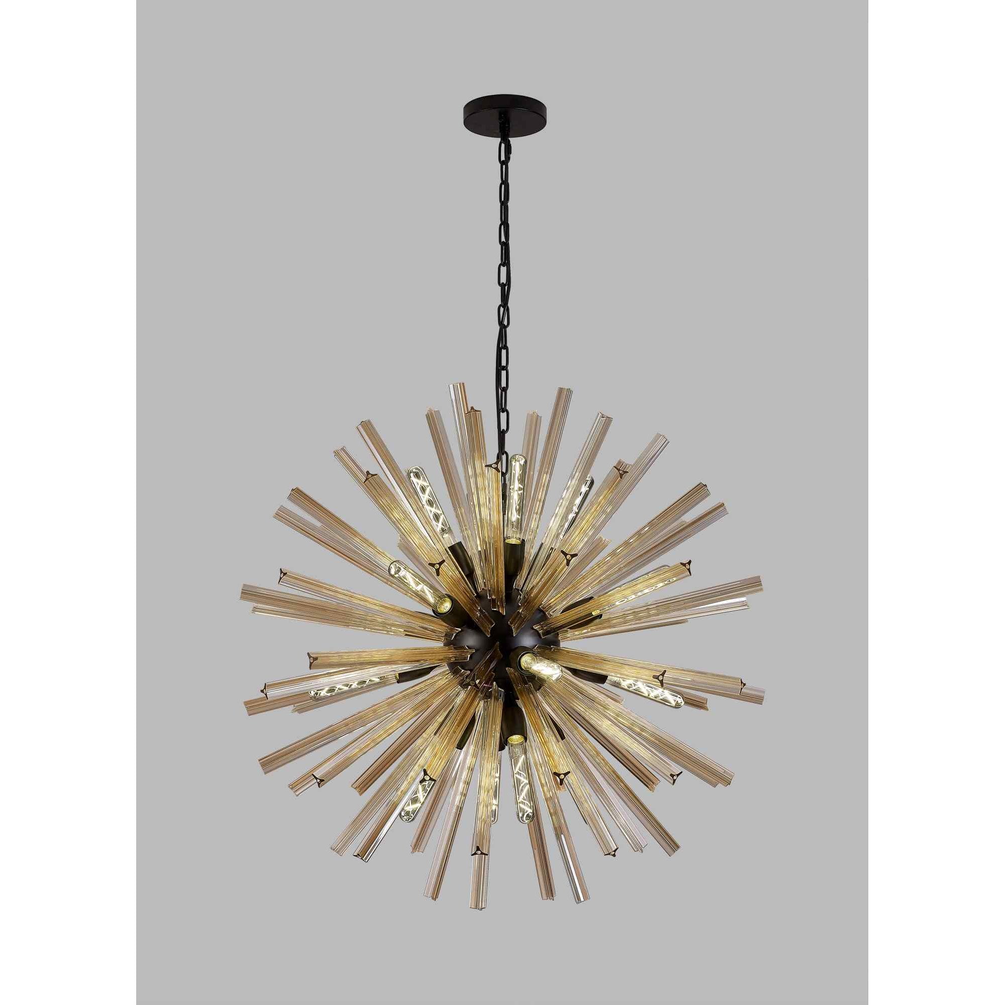 NL88269 Clover 16 Light Round Pendant Matt Black Champagne Gold