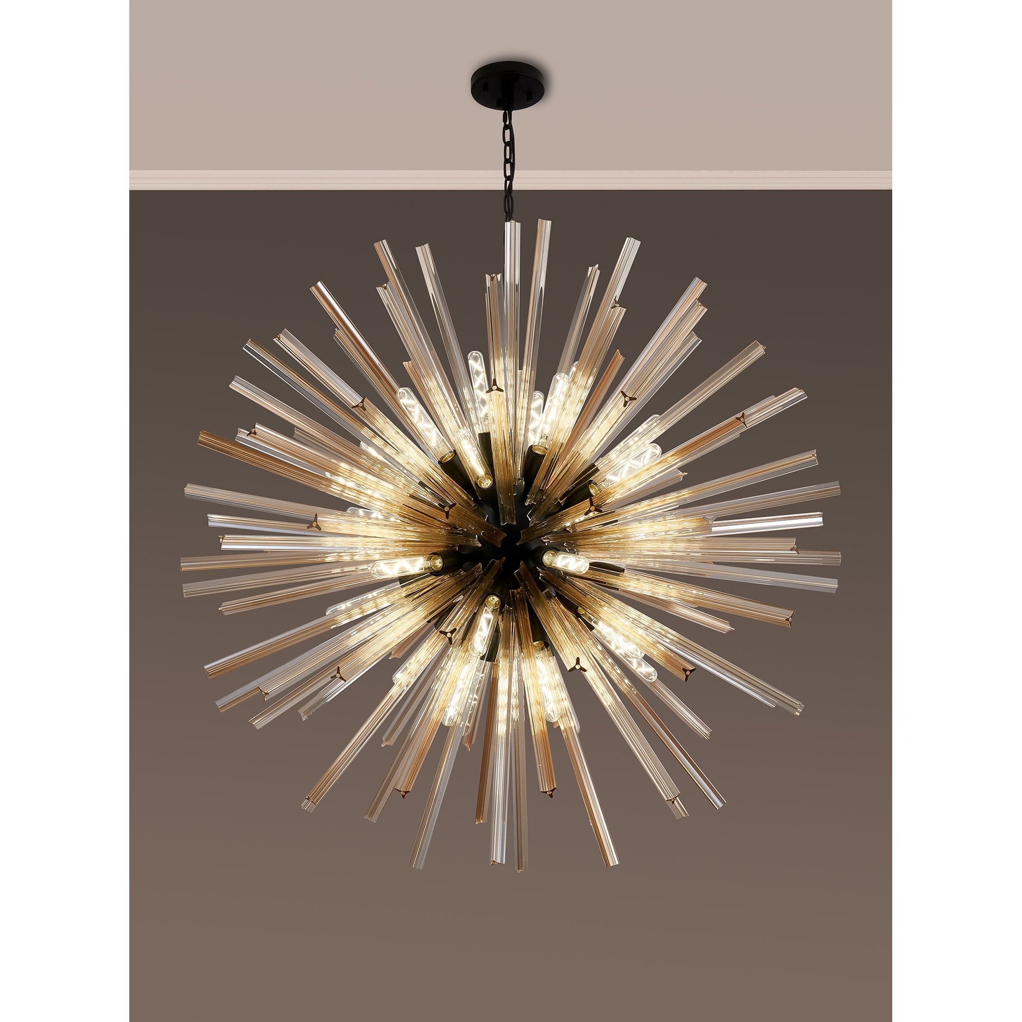 NL88299 Clover 32 Light Round Pendant Matt Black Champagne Gold