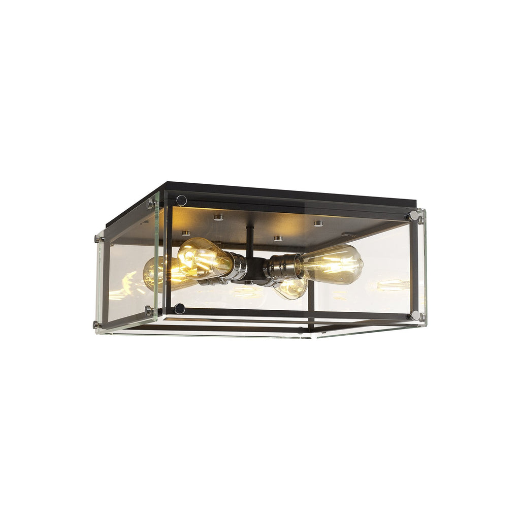NL85809 Dalmer 4 Light Flush Ceiling Light Matt Black Chrome