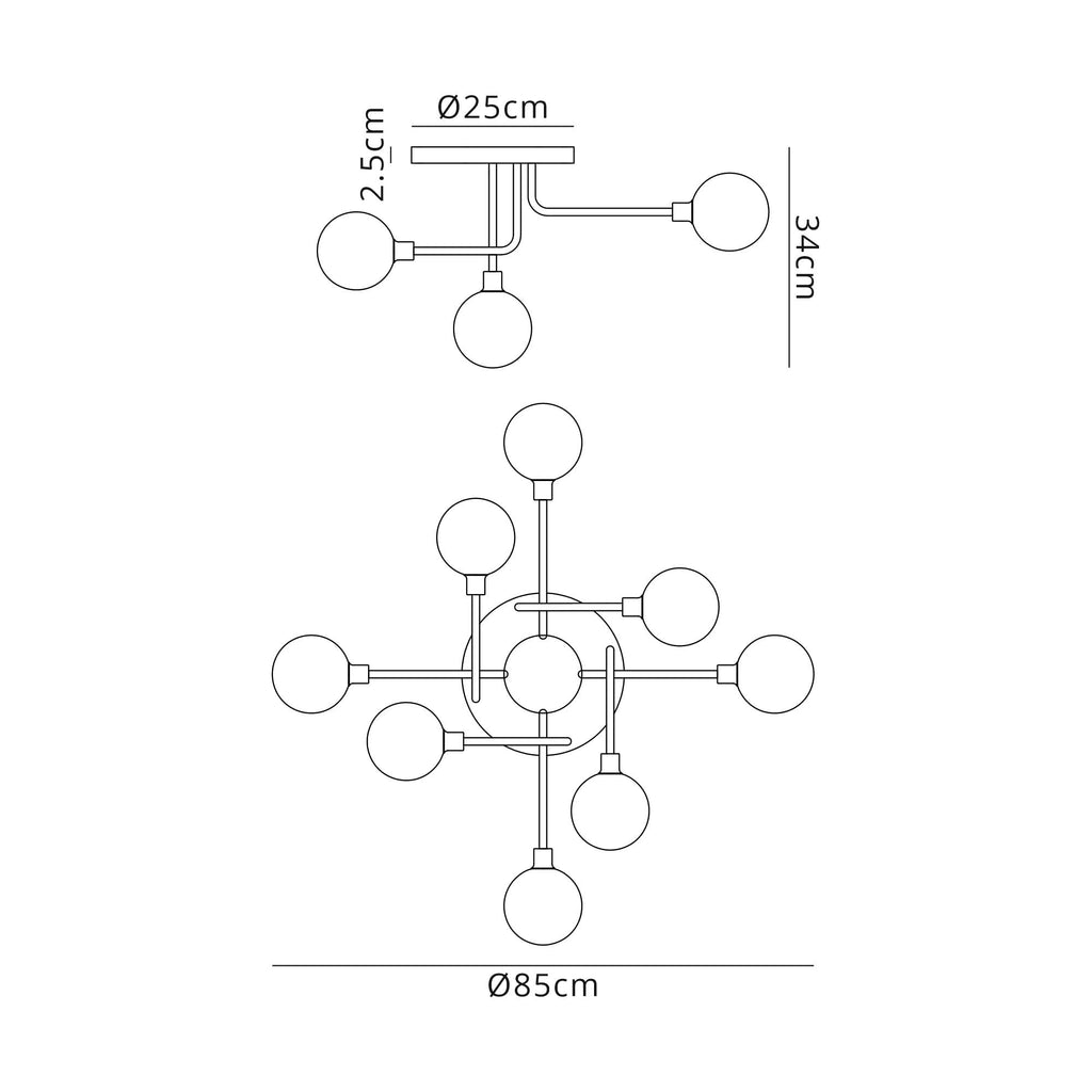 NL90829 Dublin 9 Light Flush Ceiling Light Graphite Satin Nickel