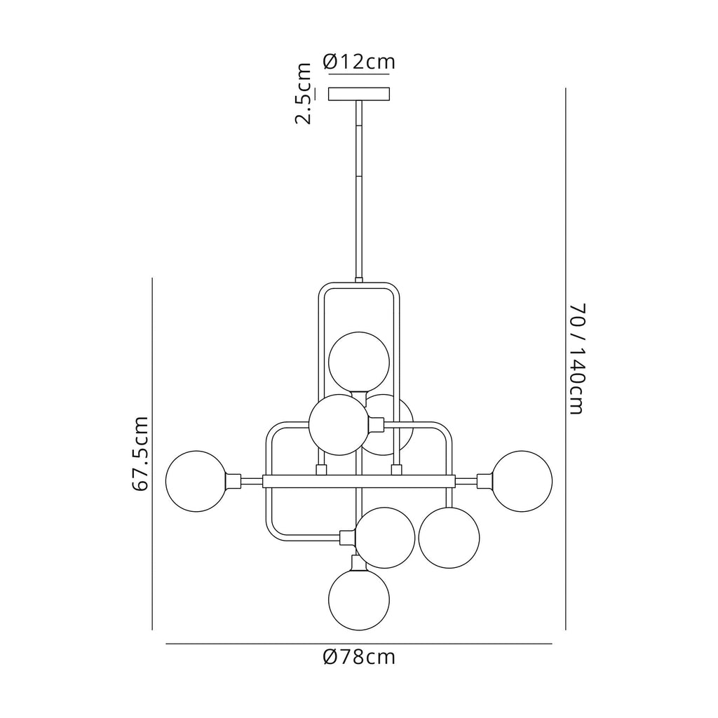 NL90839 Dublin 12 Light Pendant Graphite Satin Nickel